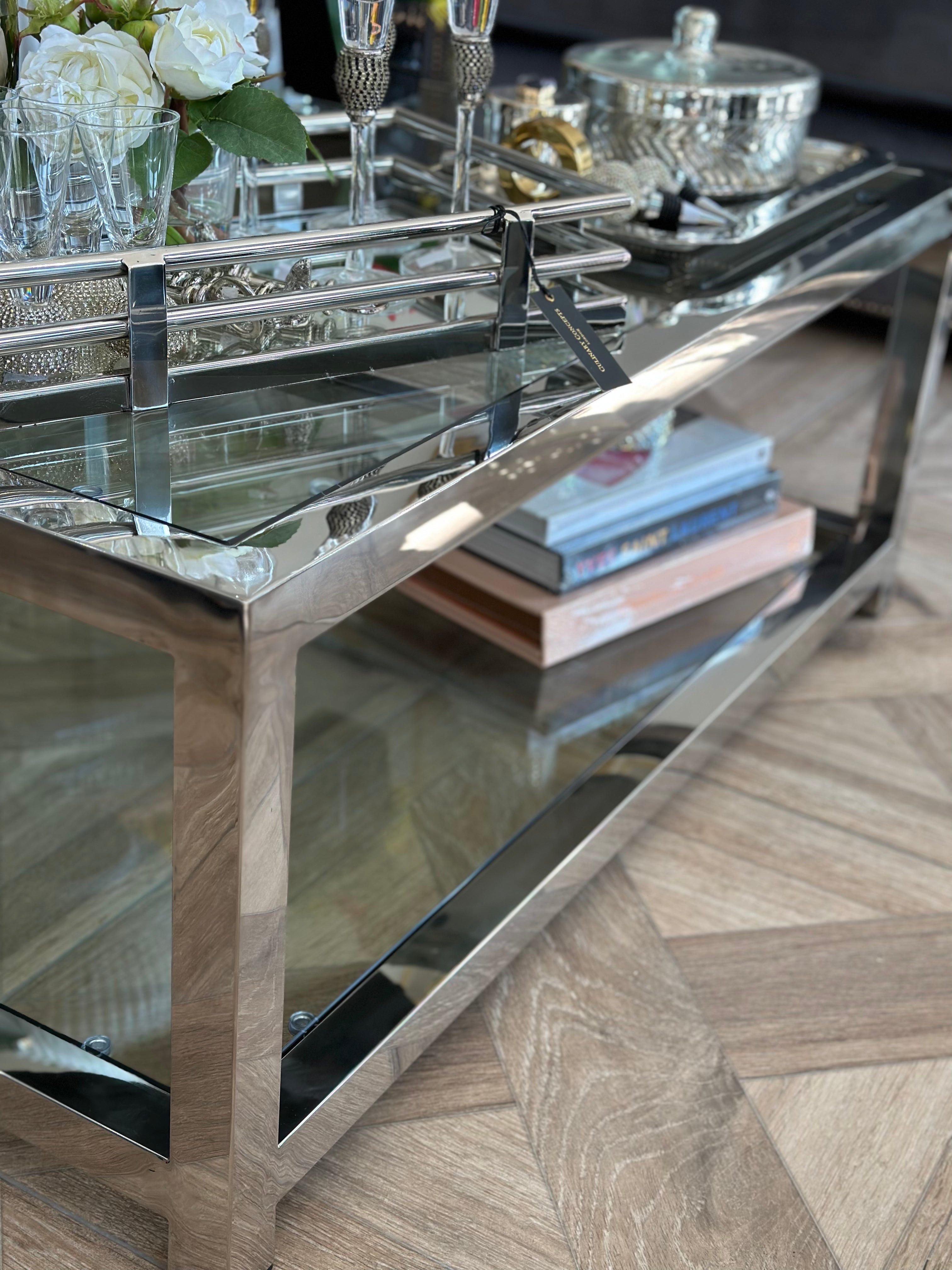 Two Tiered Glass and Steel Square Coffee Table