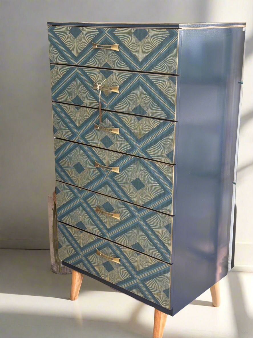 Gatsby Tall Geometric Upcycled Set of Drawers