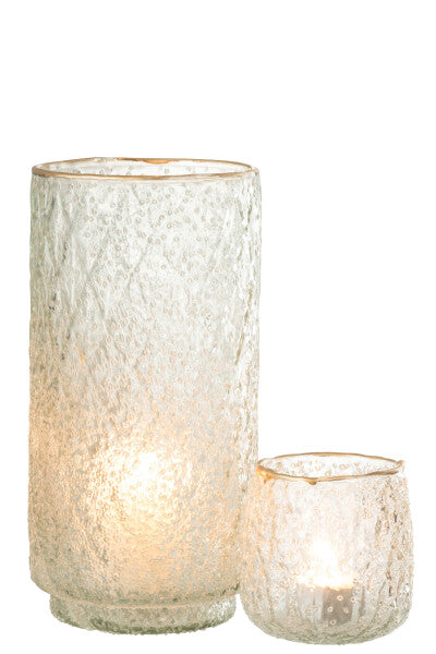 Textured Gold Rim Glass Hurricane In Two Sizes