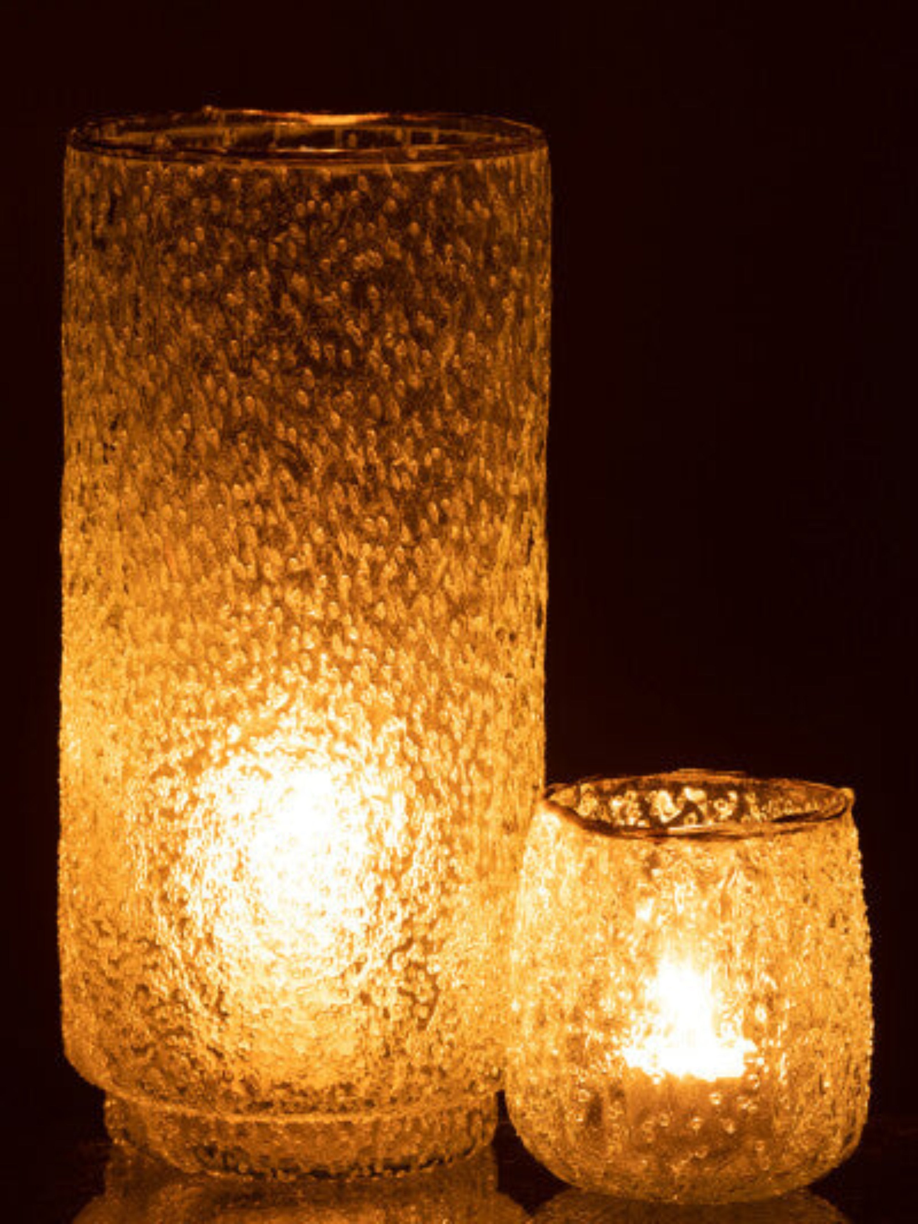 Textured Gold Rim Glass Hurricane In Two Sizes