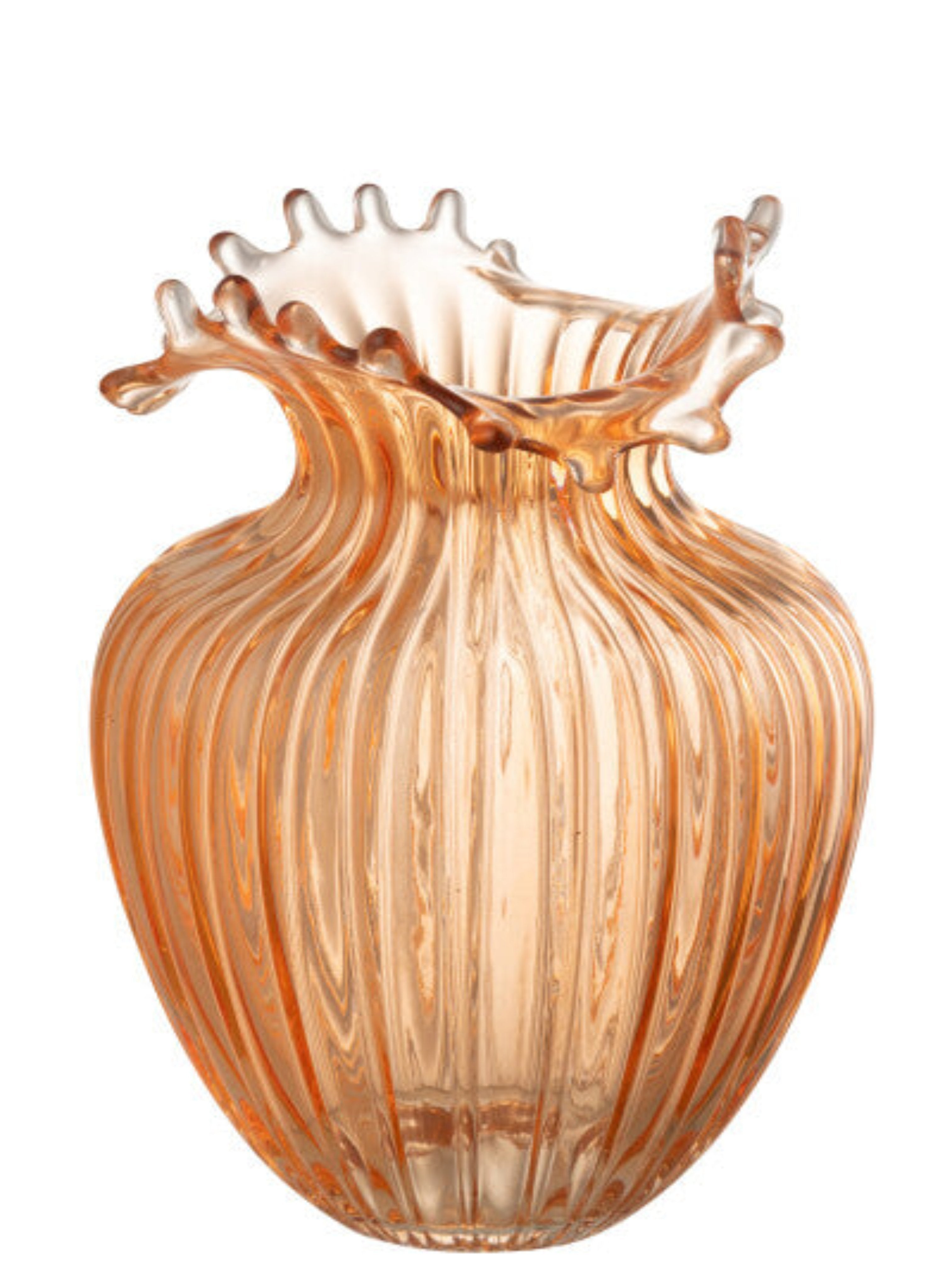 Elevate your home decor with our stunning Orange Glass Vase. The unique rim, linear pattern and elegant shape exude luxury and sophistication. Crafted with high-quality glass, this vase will add a touch of exclusivity to any room. Timeless, yet contemporary, it's the perfect centerpiece for any artful display.