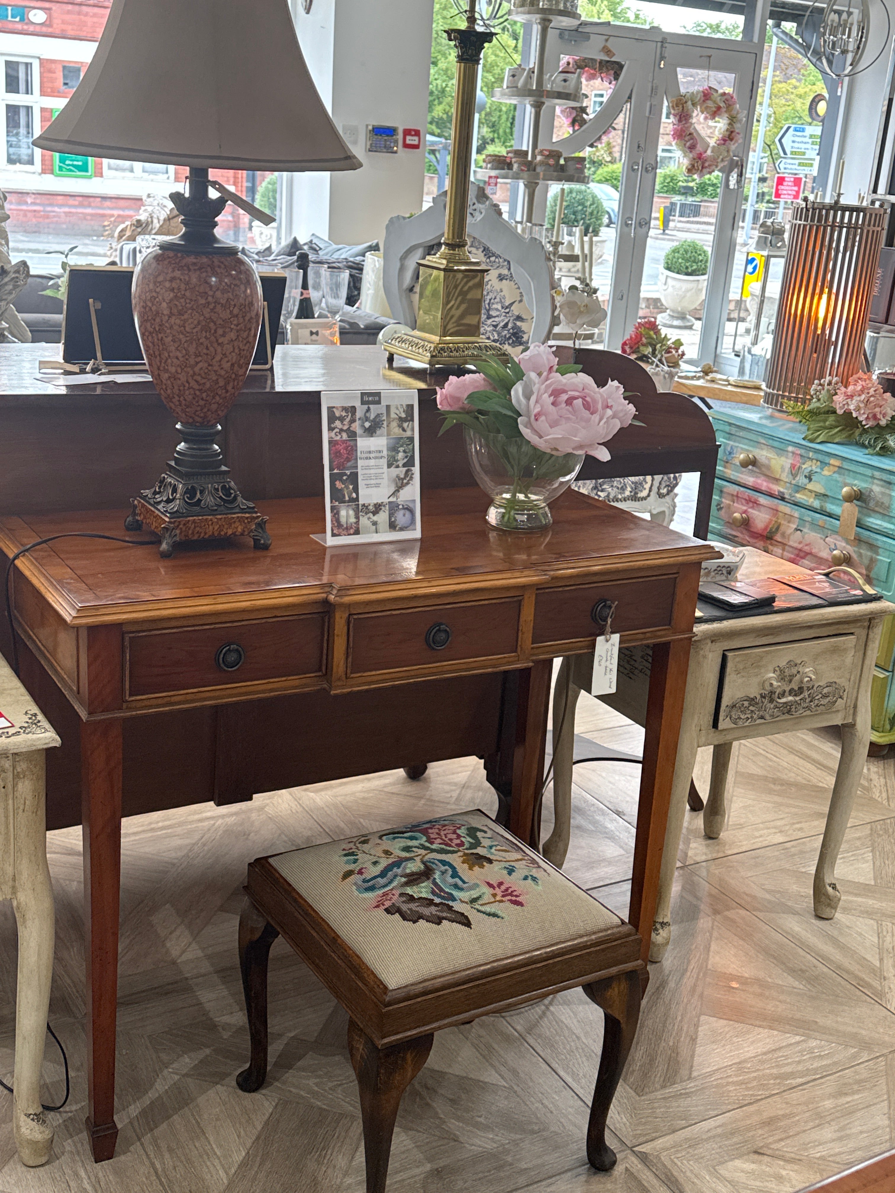 Reproduction Breakfront Yew Wood Console Table