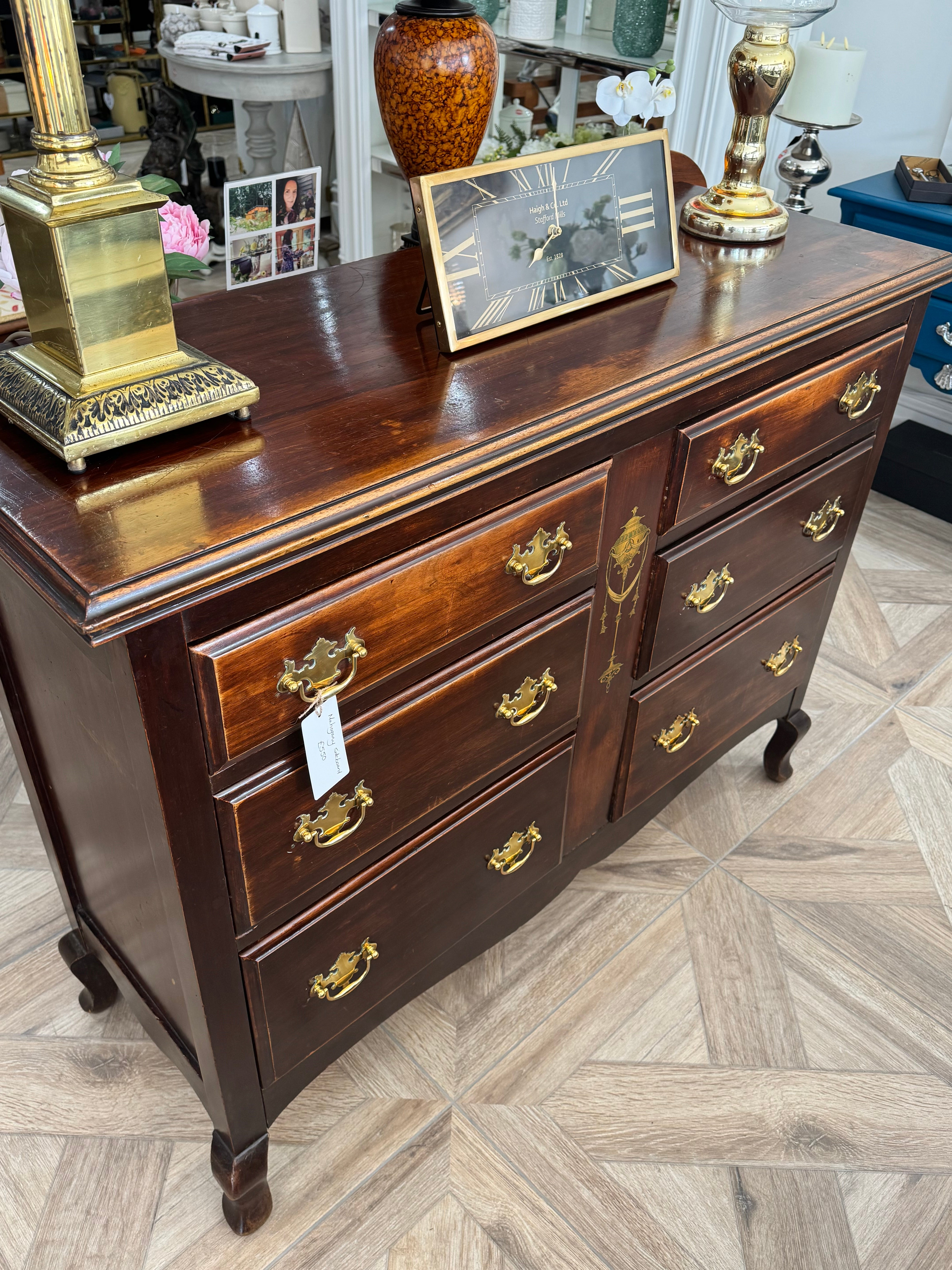 Antique-Style Wooden Chest of Drawers with Brass Detail
