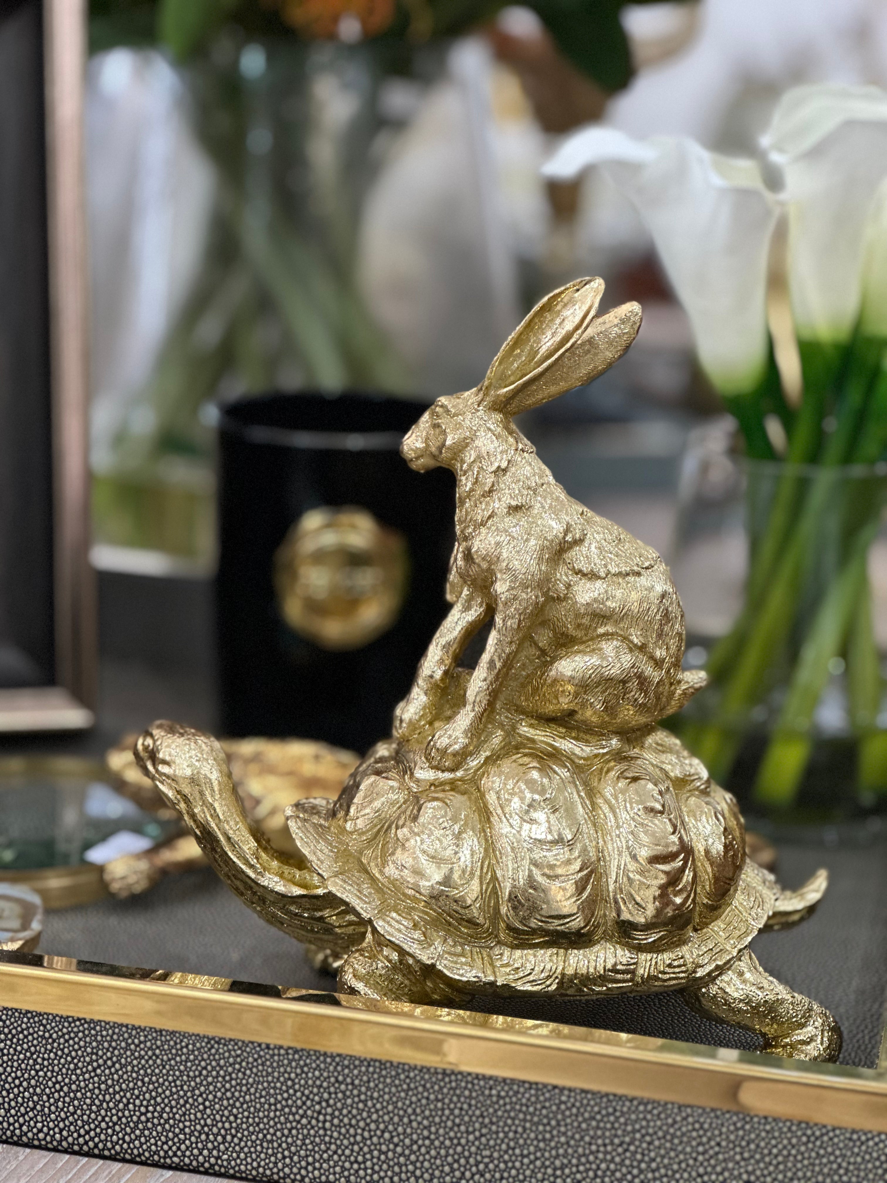 Golden Hare and Tortoise Ornament