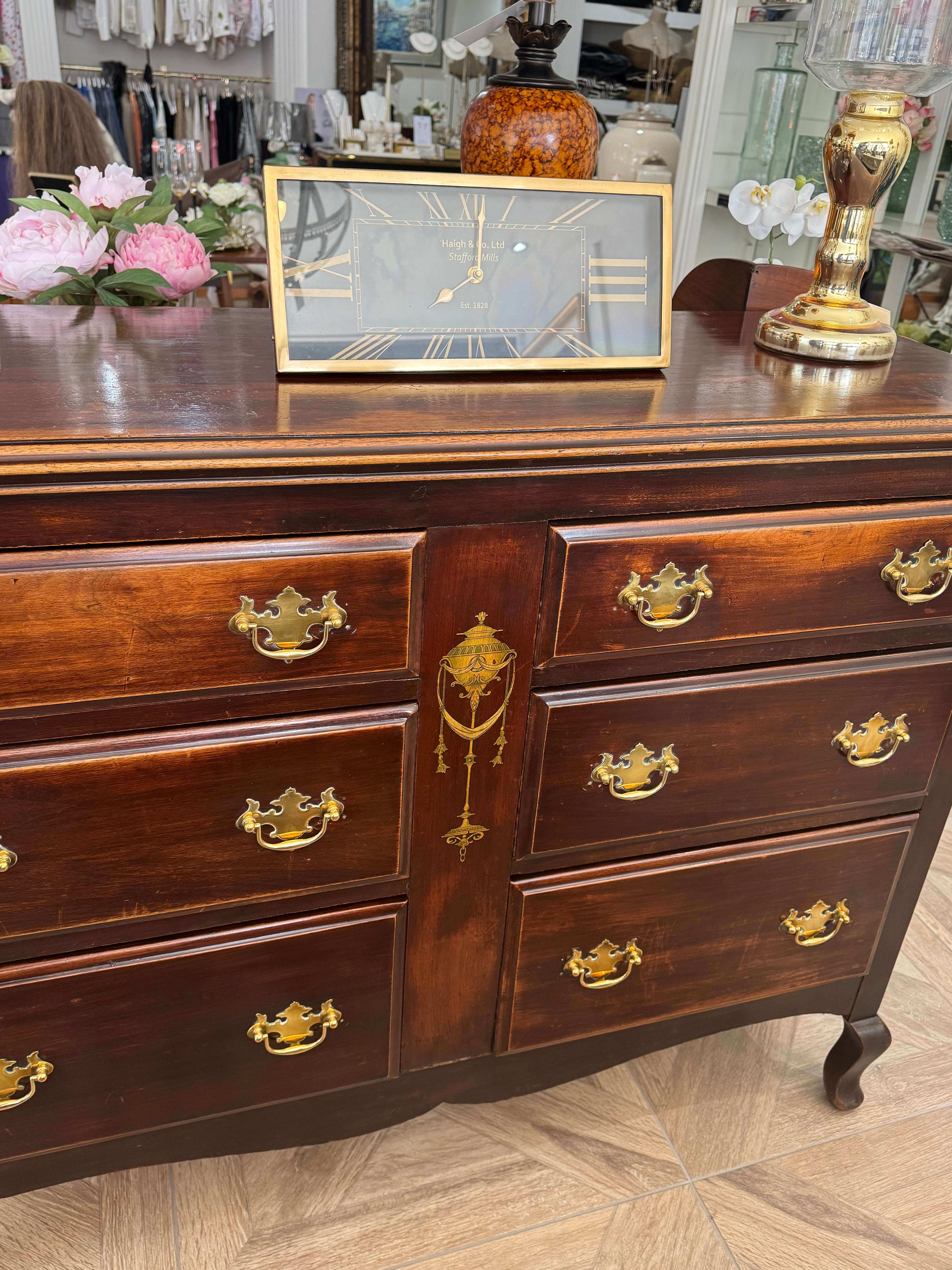 Antique-Style Wooden Chest of Drawers with Brass Detail