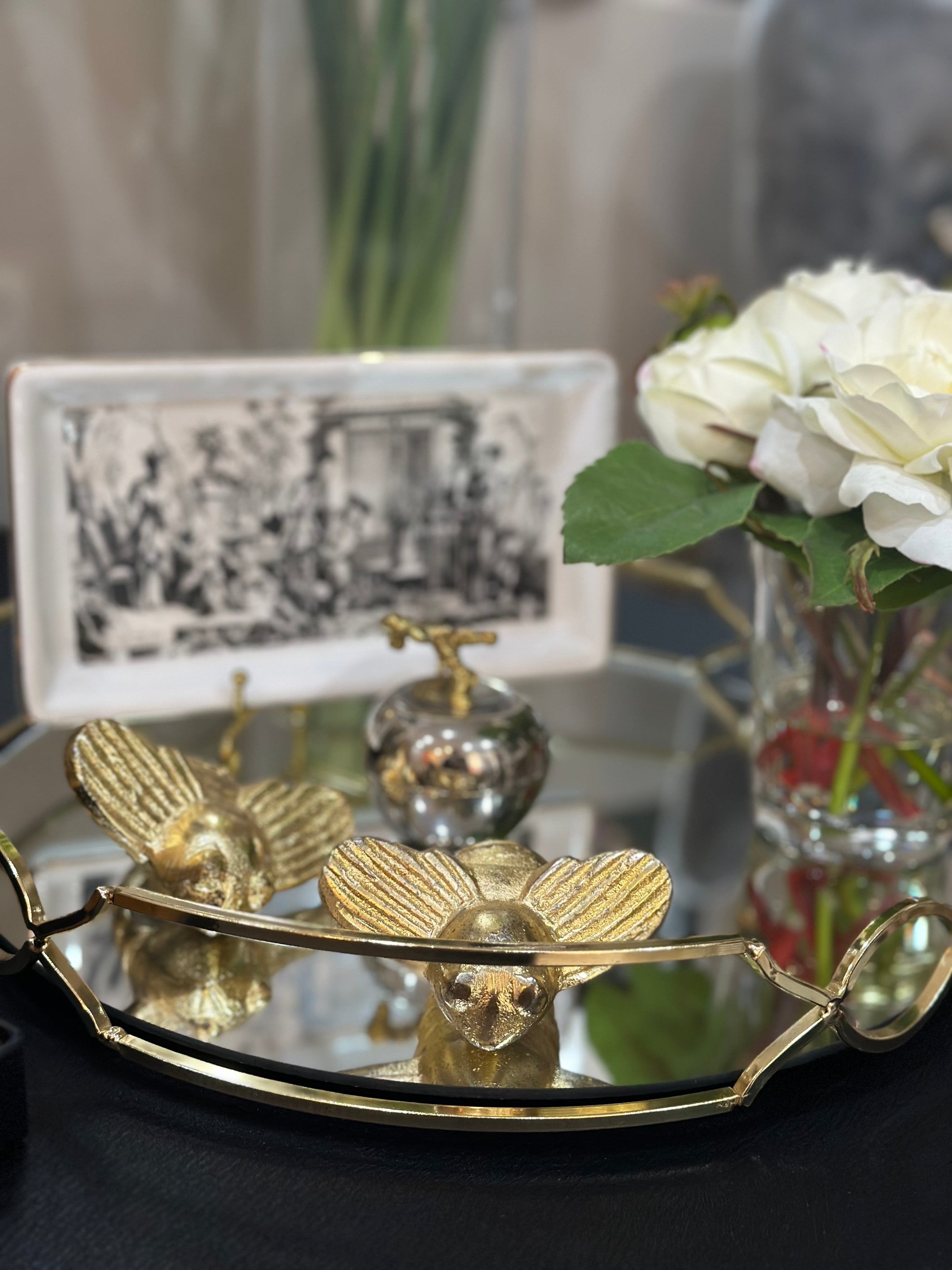 Gold Round Mirrored Tray