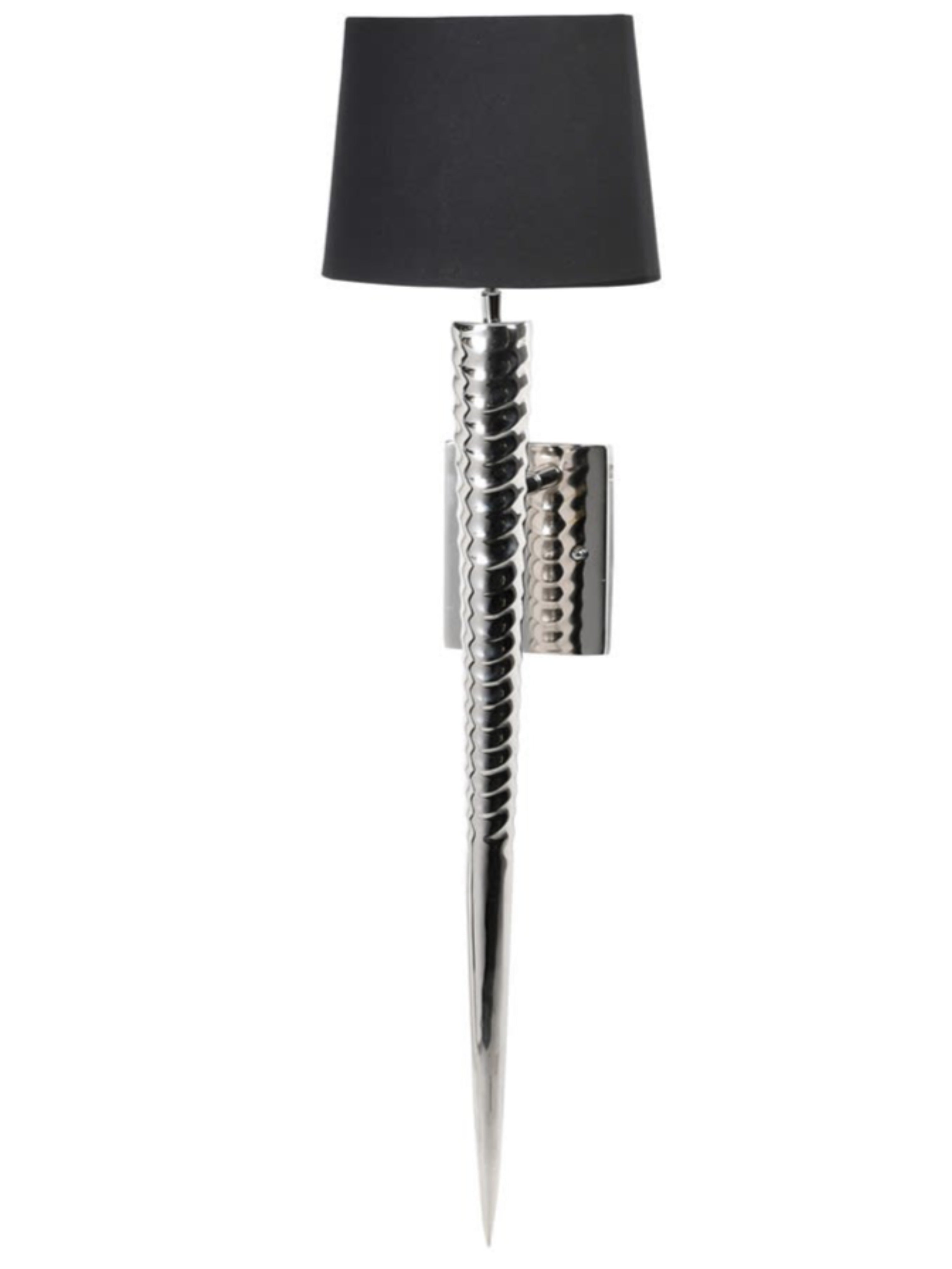 Indulge in opulence and sophistication with our Steel Spike Black Wall Light. This chrome twisted design, adorned with a sleek black shade, adds a touch of luxury to any space. Elevate your high-end kitchen, dining room, bar, or restaurant and create an ambiance of exclusive refinement.