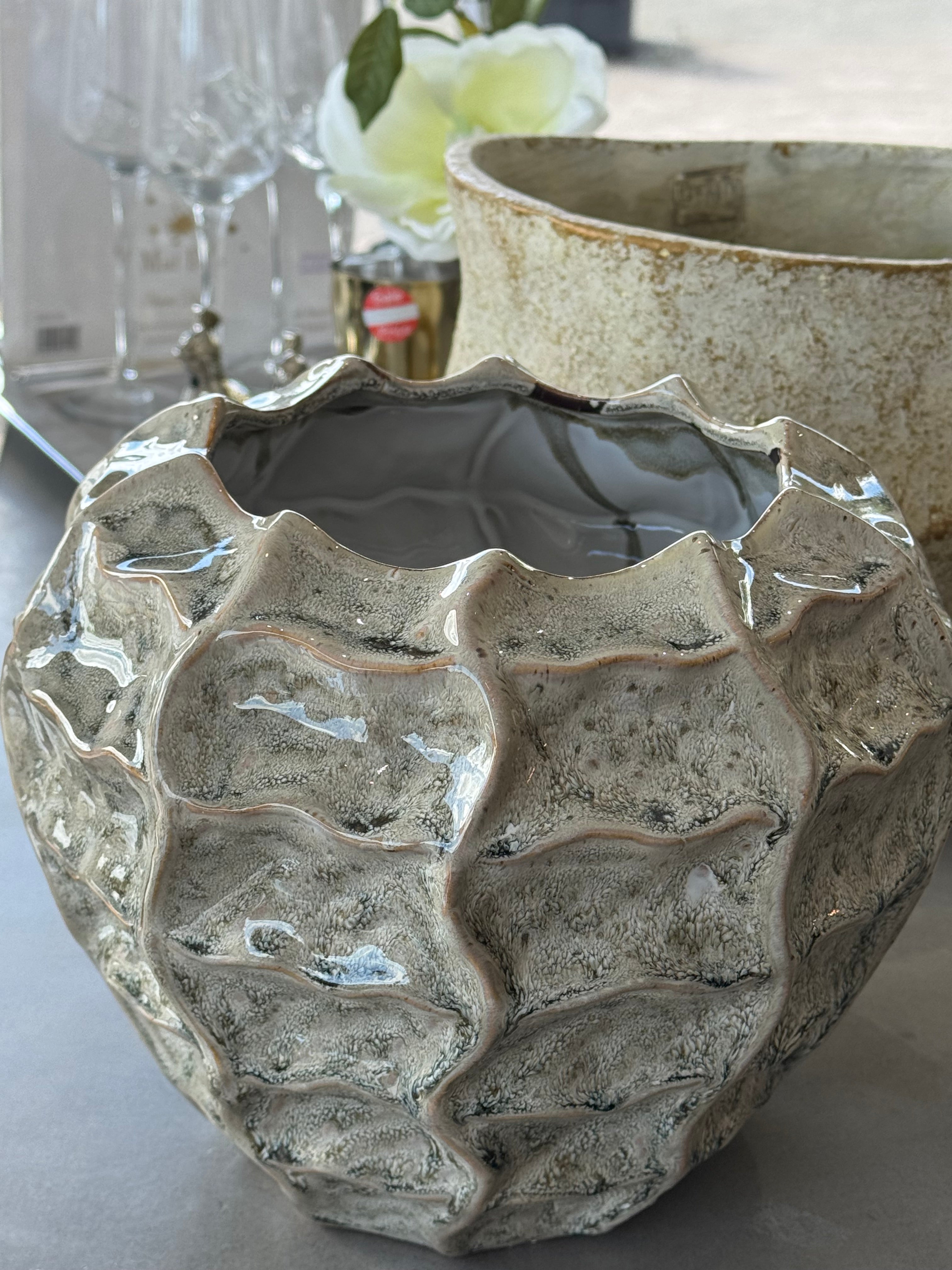 Decorative stone with a textured surface on a light background