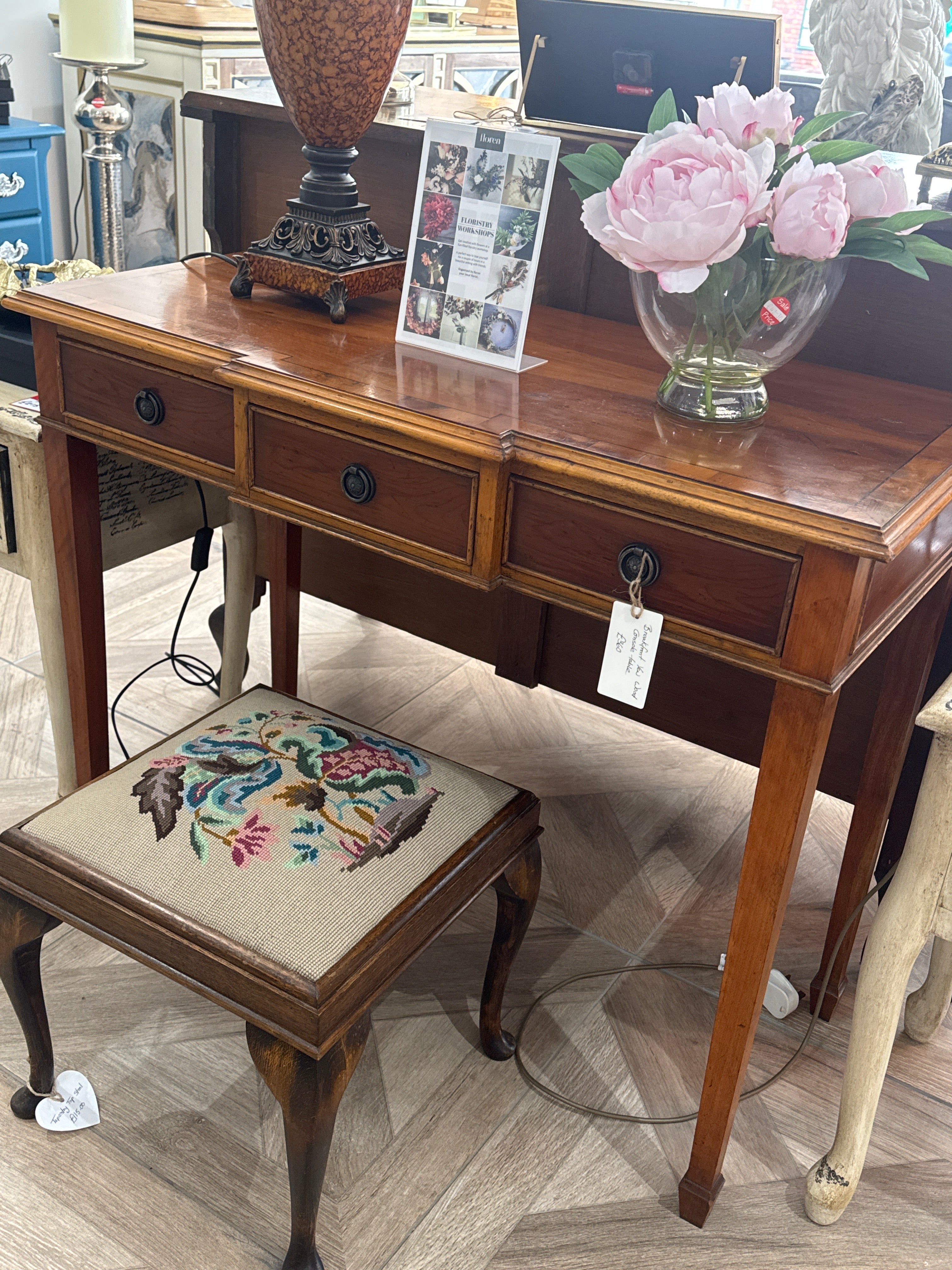 Reproduction Breakfront Yew Wood Console Table