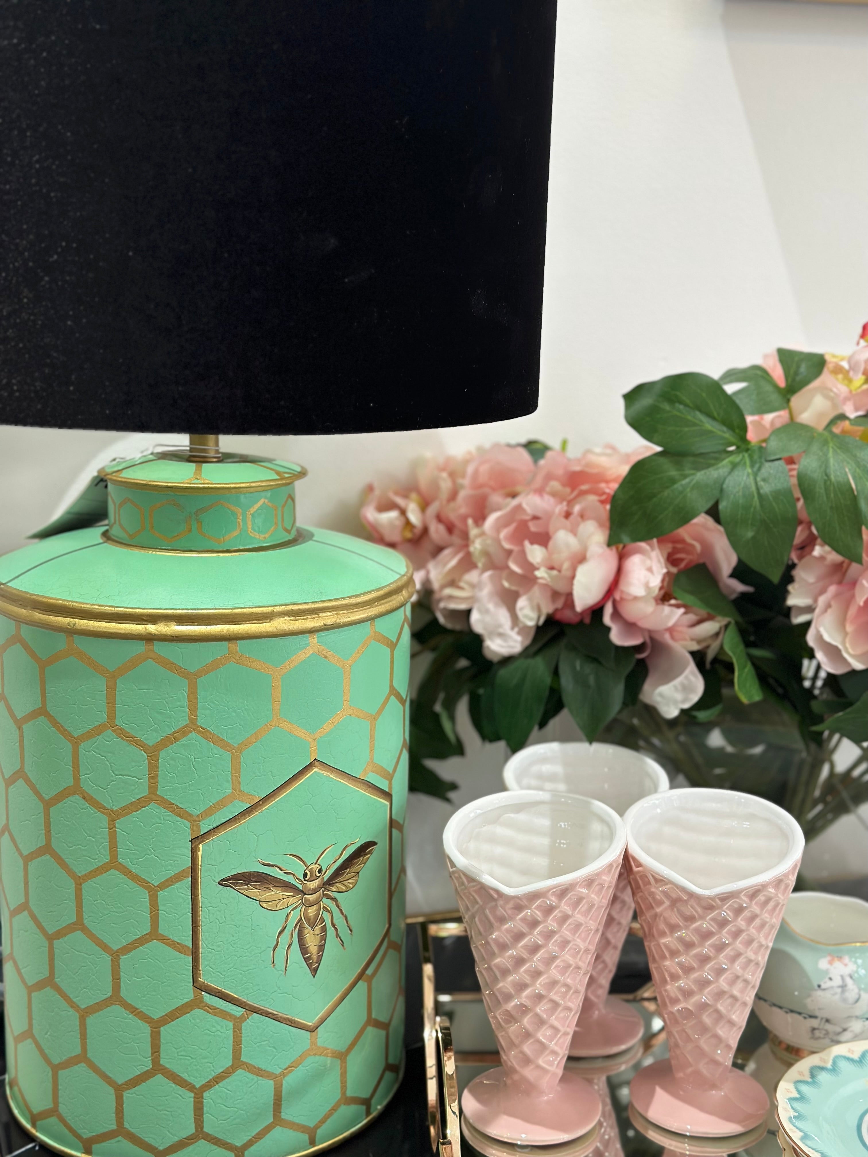Indulge in the height of luxury with our Blue Honeycomb Hand Painted Metal Table Lamp.