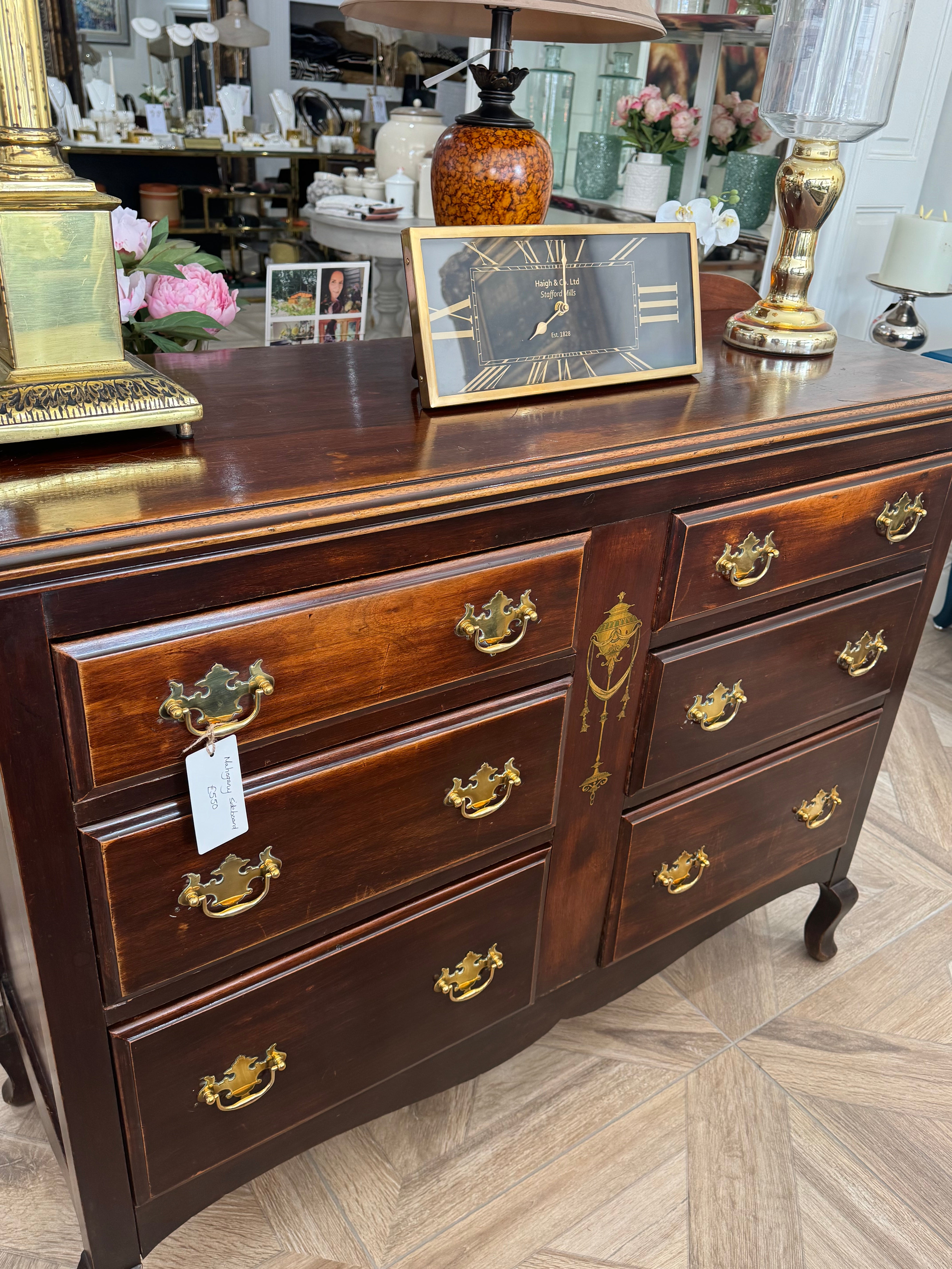Antique-Style Wooden Chest of Drawers with Brass Detail