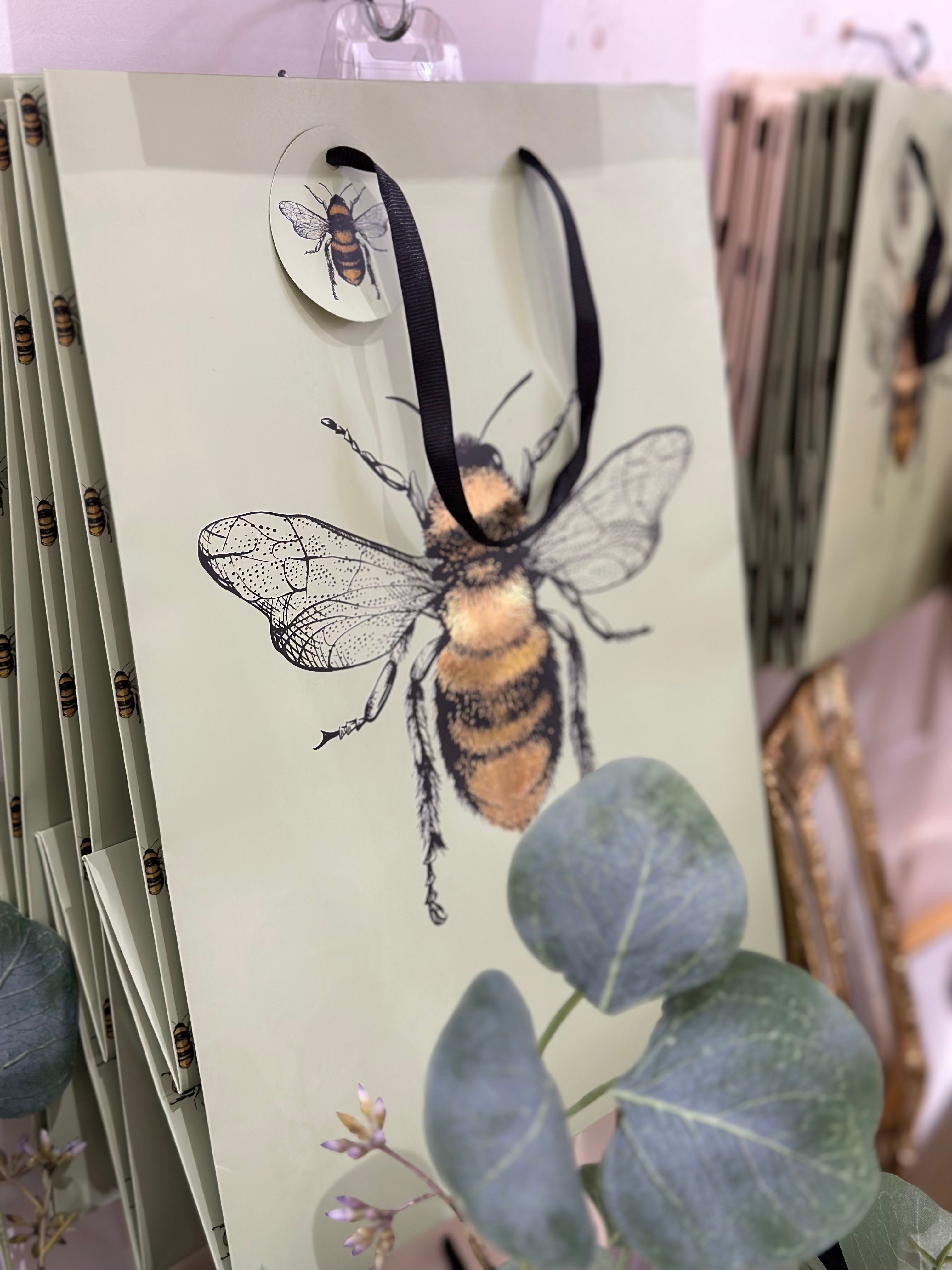 Golden bee green gift bag