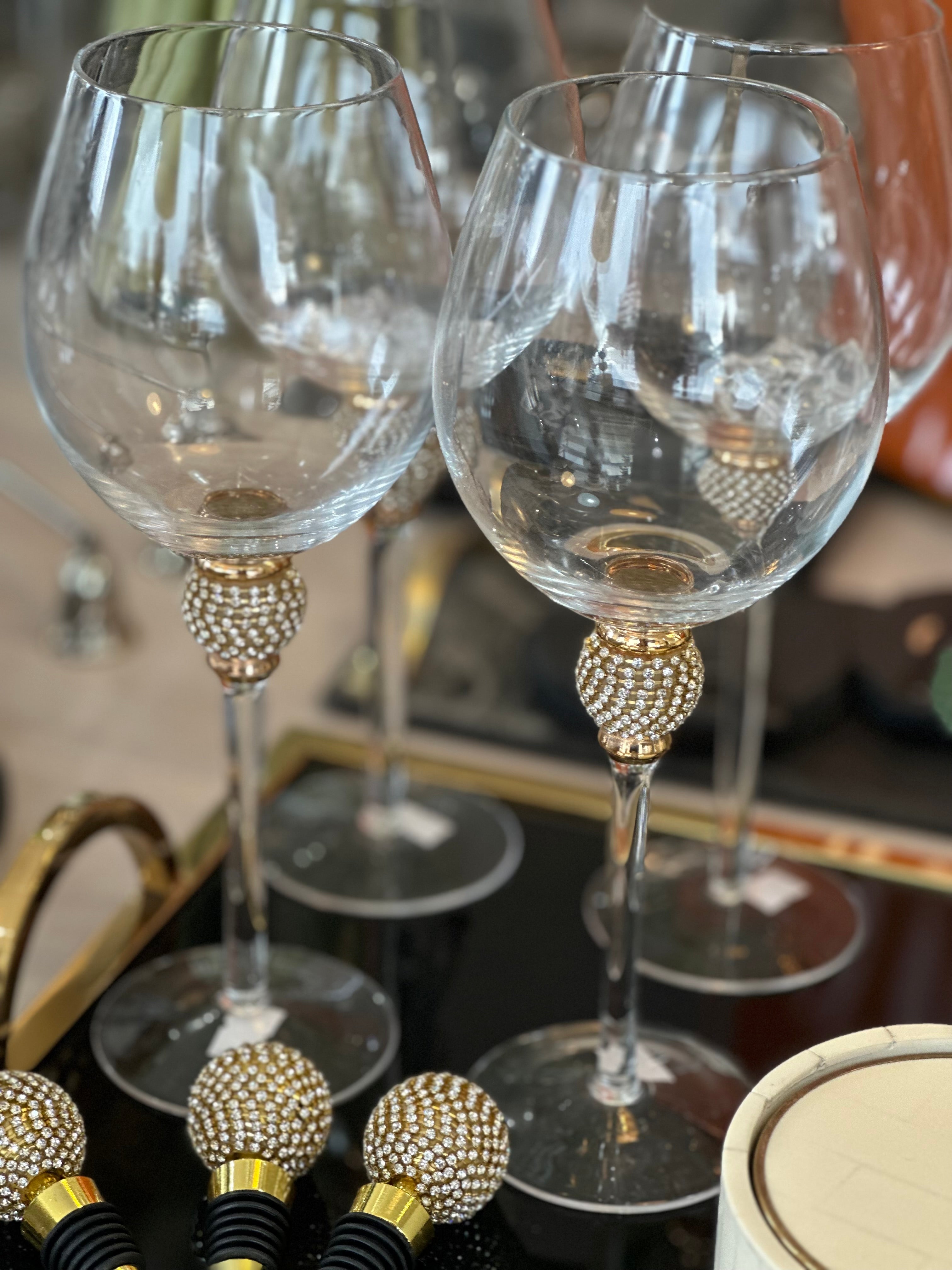 Gold Diamanté Ball Red Wine Glass