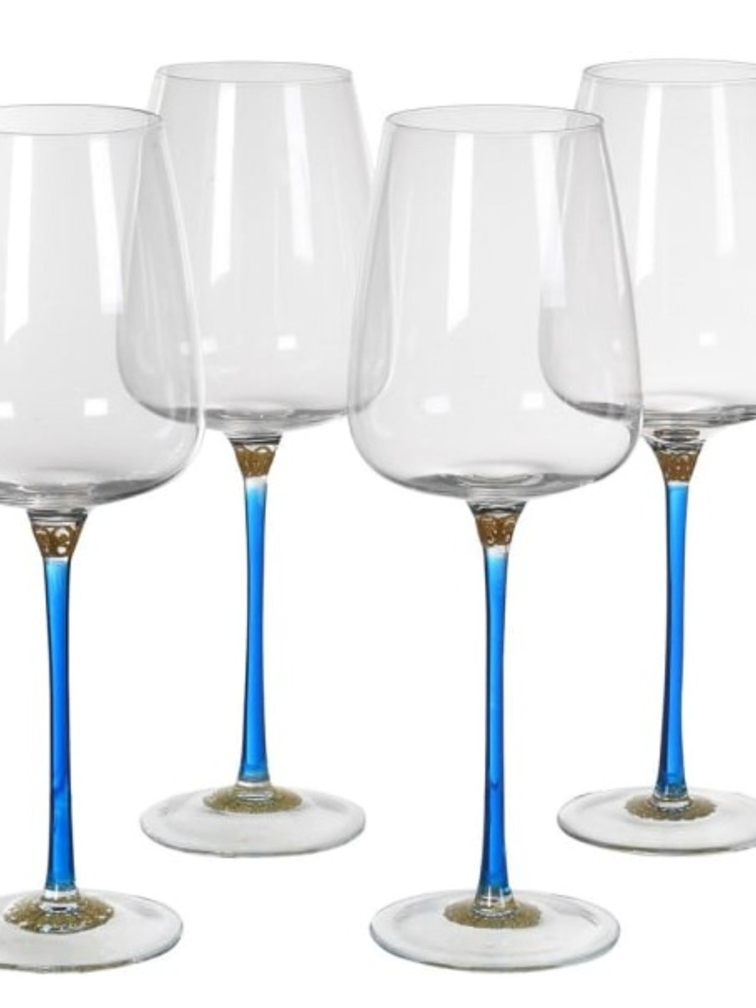 Blue and Gold Stem Wine Glass