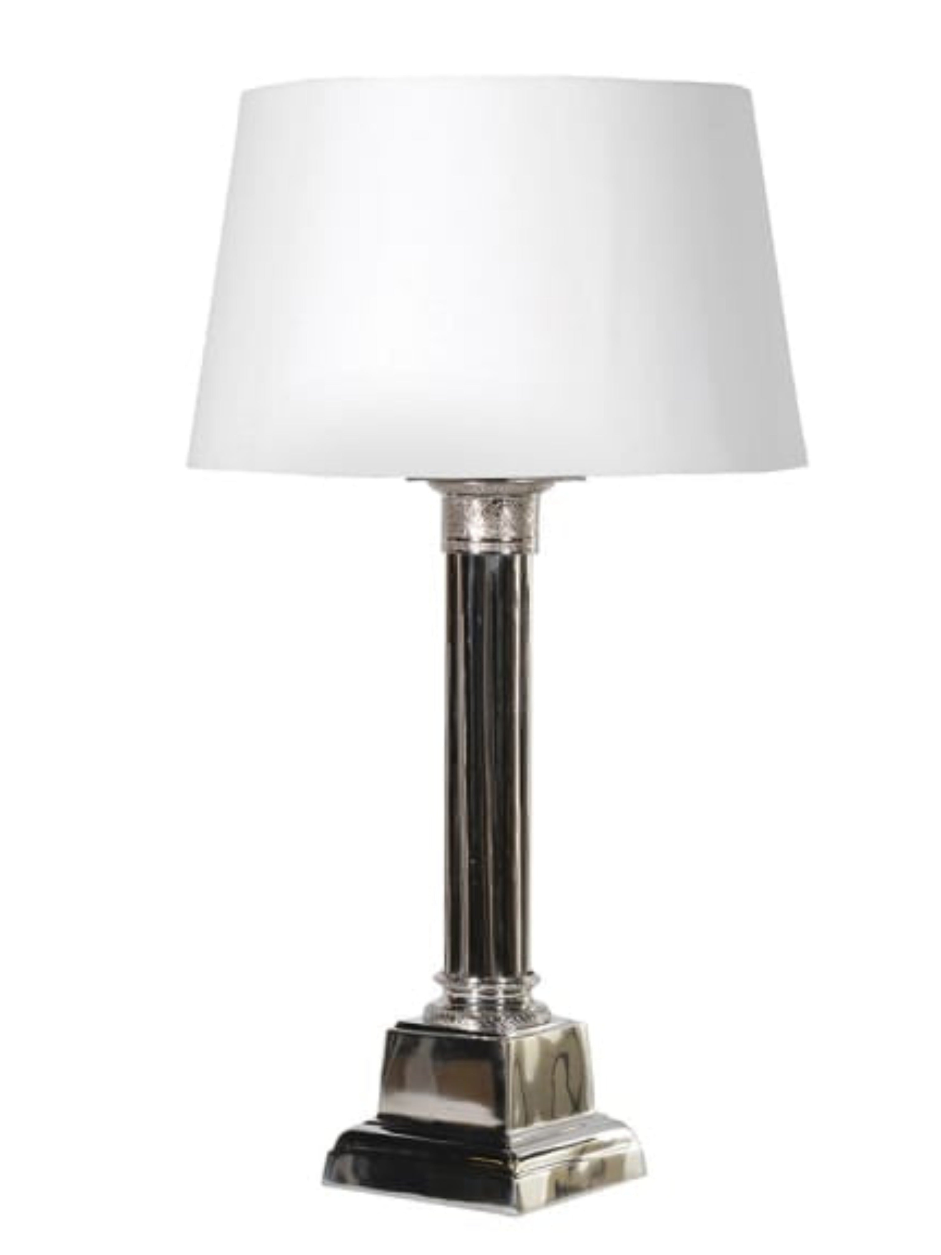 Nickel Column Lamp with White Shade