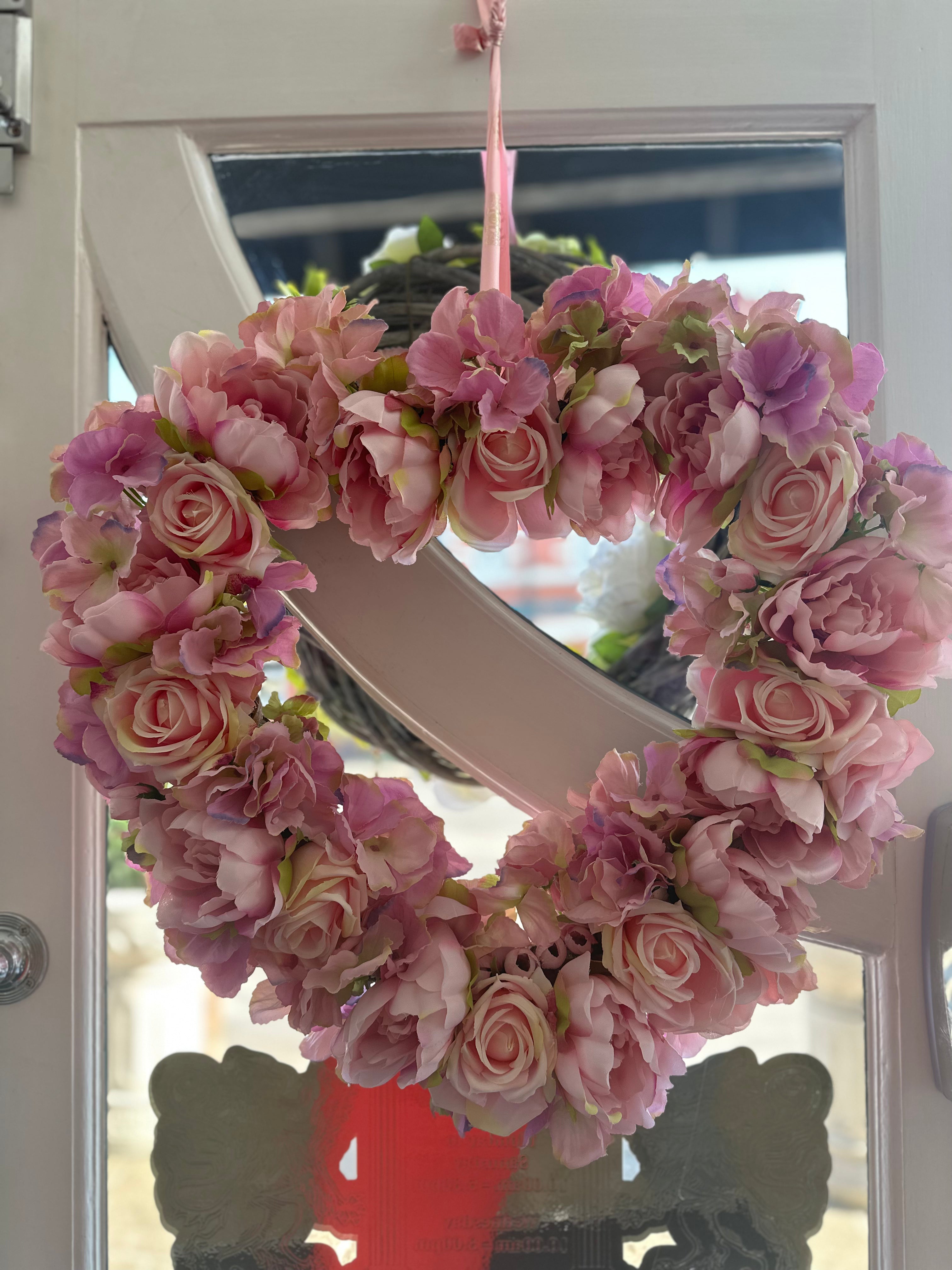 Faux Rose and Peony Heart Wreath