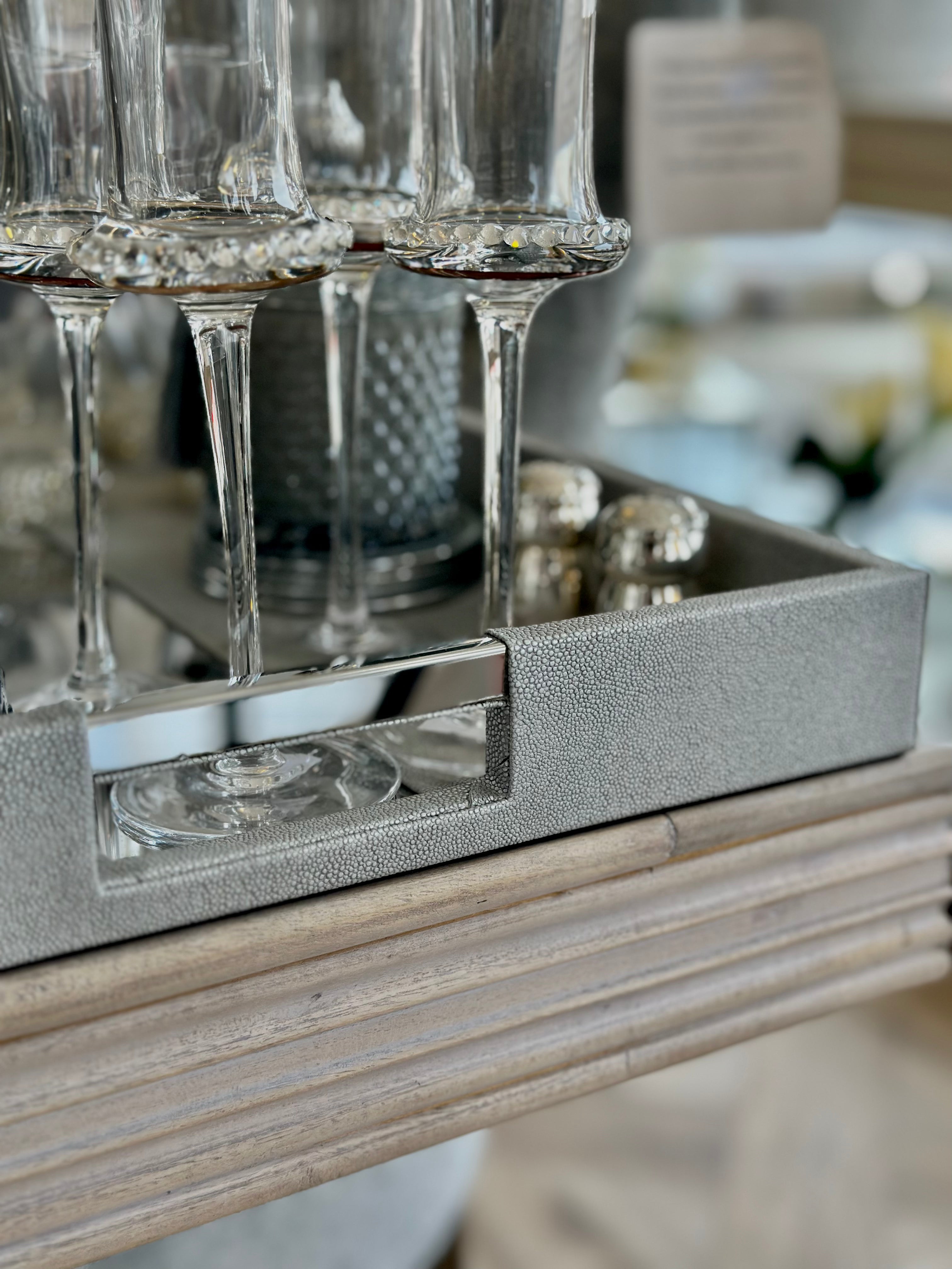 Faux shagreen tray with silver accent