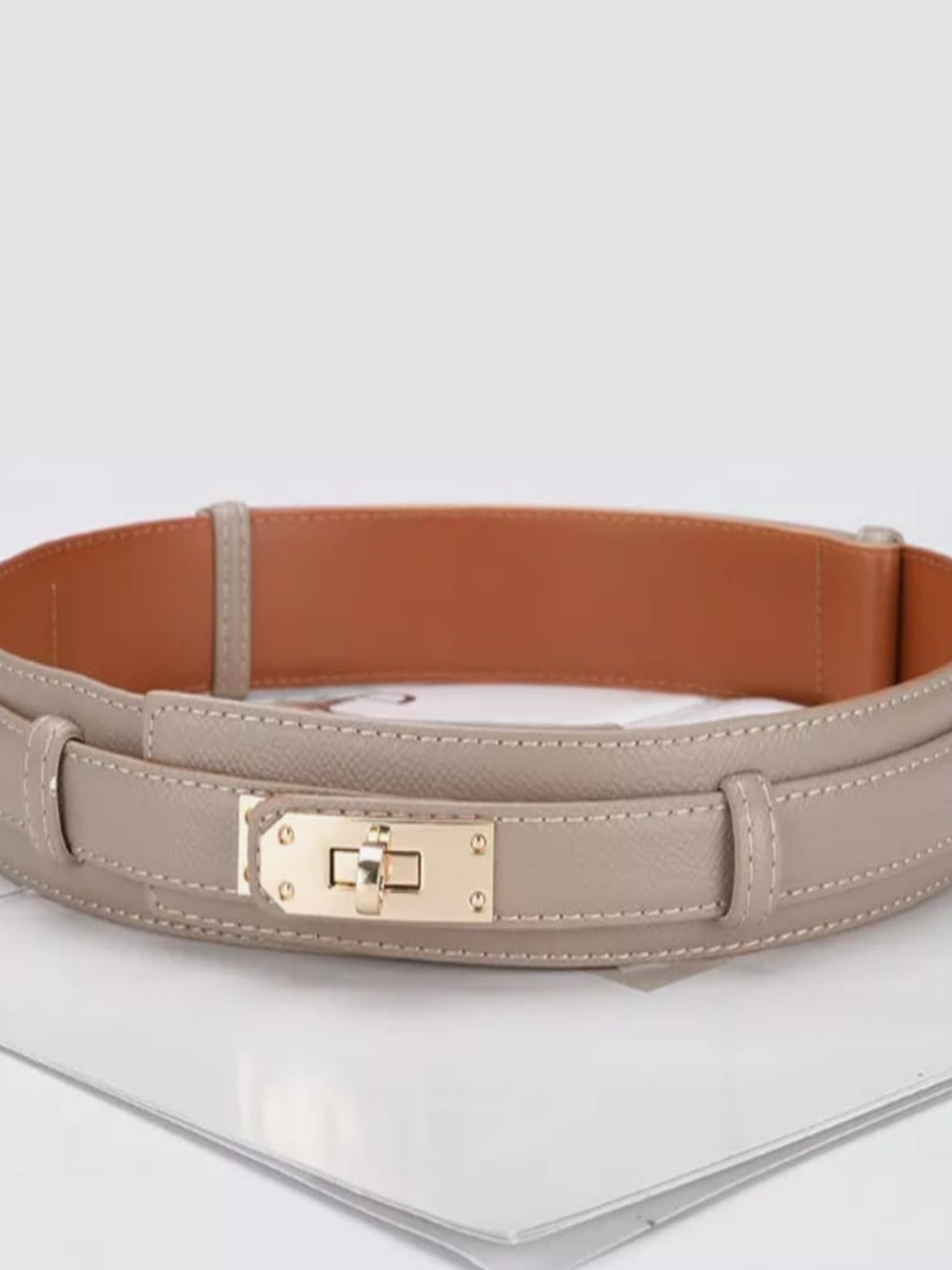 Twist-Lock Adjustable Faux Leather Wide Belt