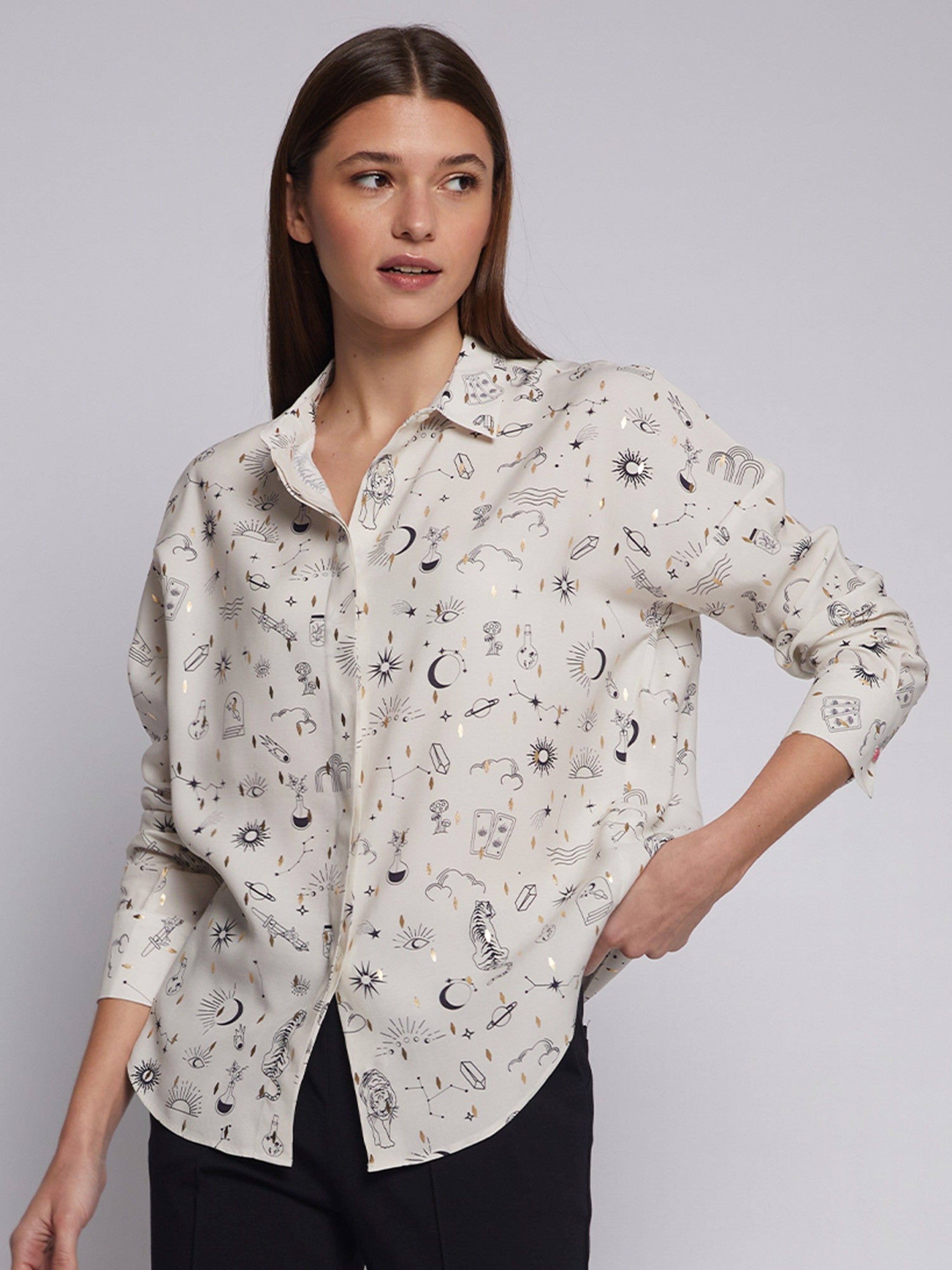 Vilagallo Telma Galaxy Print Gold Foiled Shirt