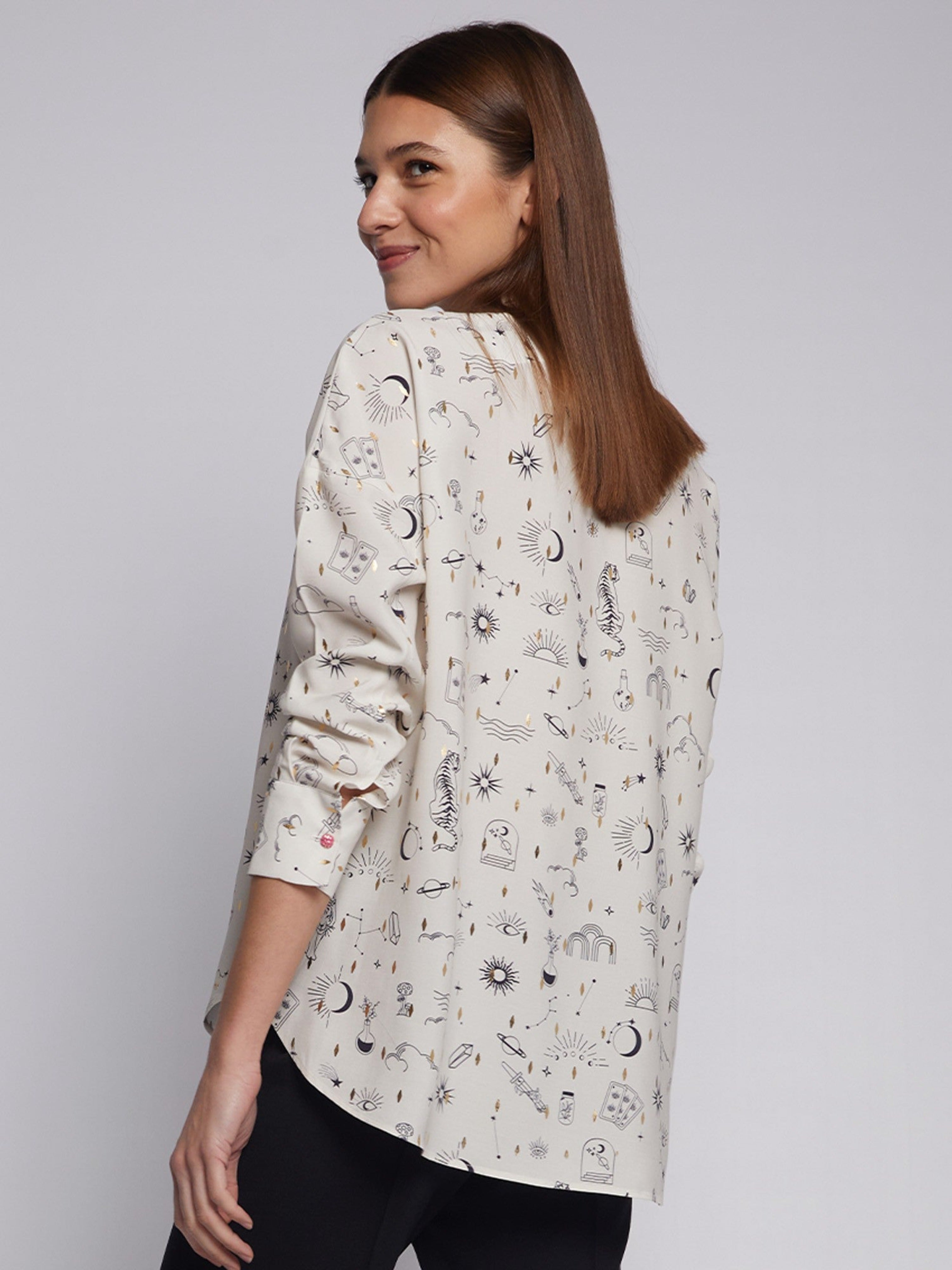 Vilagallo Telma Galaxy Print Gold Foiled Shirt