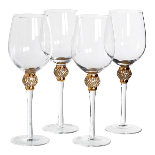 Gold Diamanté Ball White Wine Glass