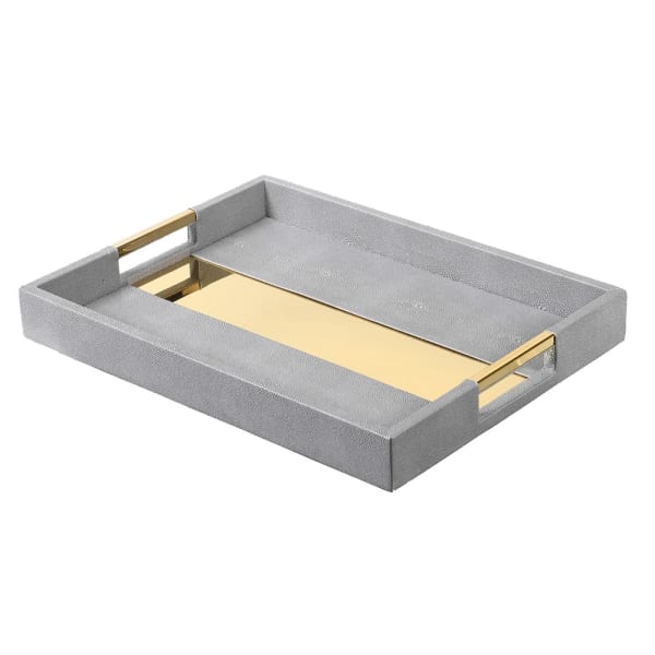Faux Shagreen Tray with Gold Accent | Multiple Sizes