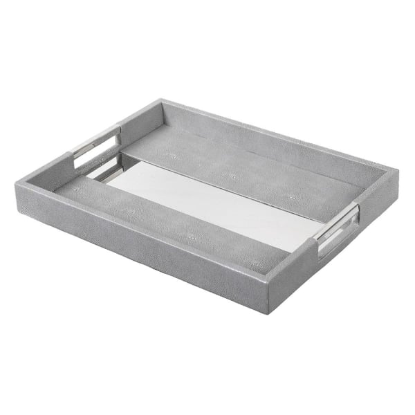 Faux Shagreen Tray with Silver Accent | Multiple Sizes