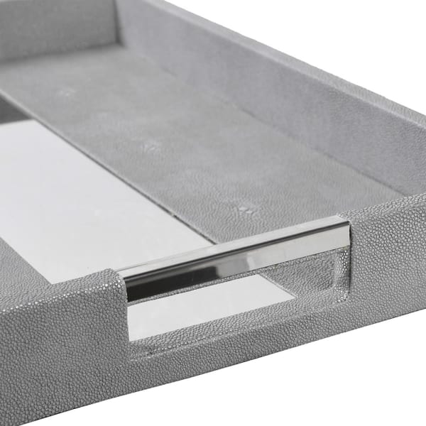Faux Shagreen Tray with Silver Accent | Multiple Sizes