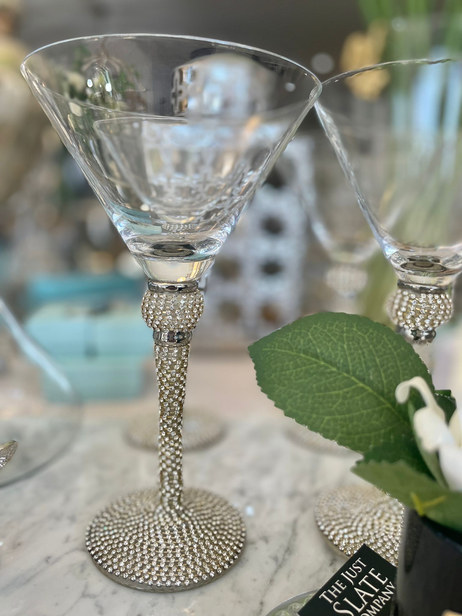 Silver Diamanté Stem Martini Glass