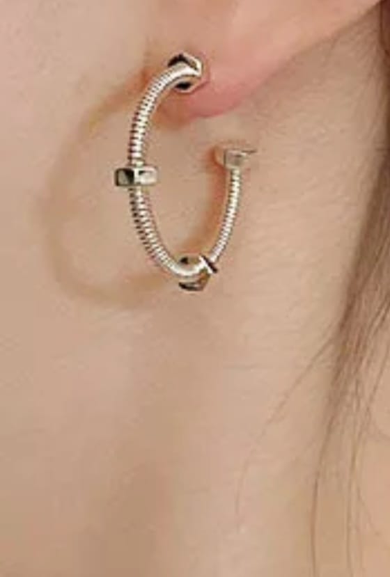 Silver Plated Screw and Bolt Hoop Earrings