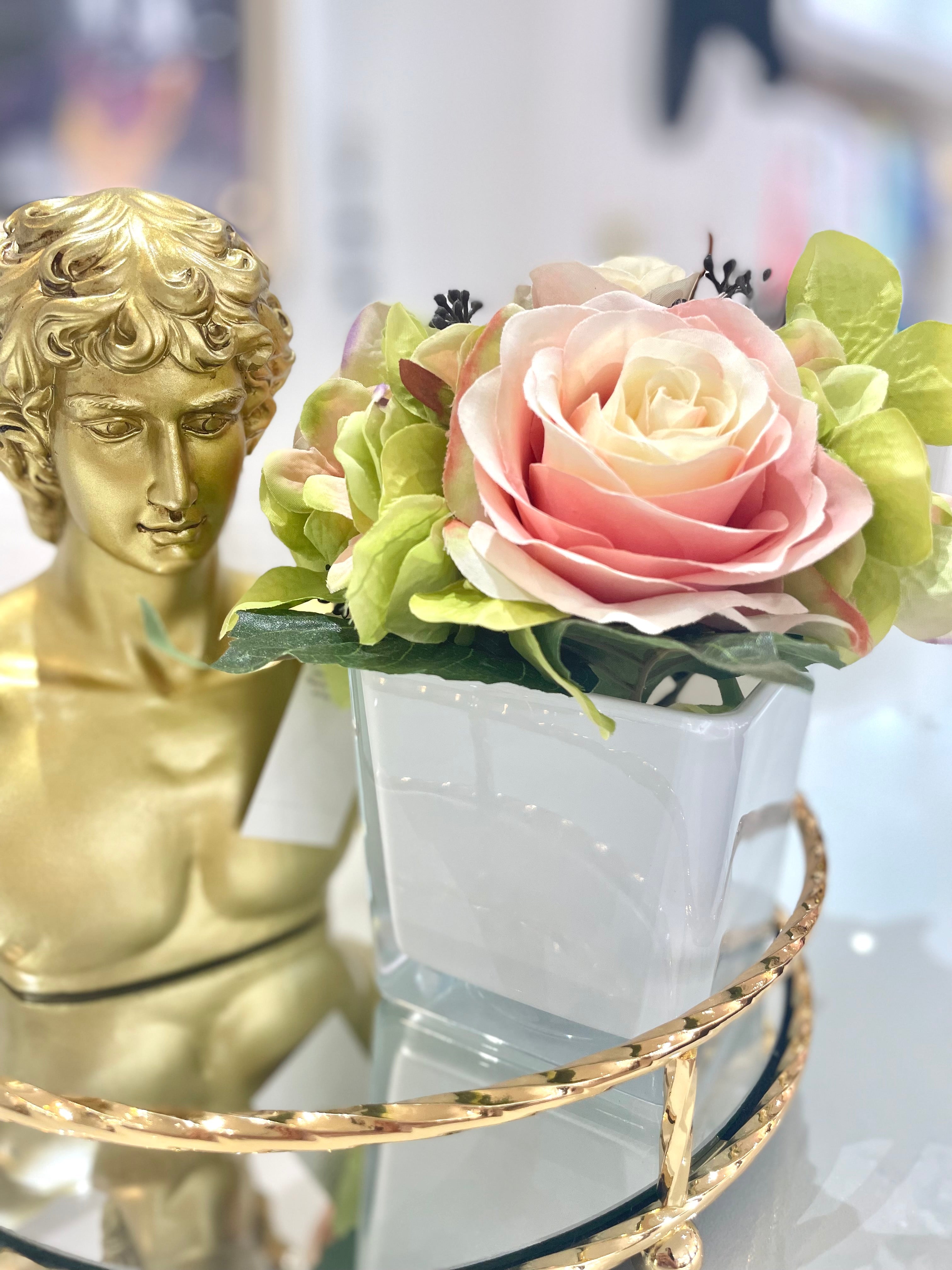 Faux Rose, Hydrangea and Foliage Arrangement