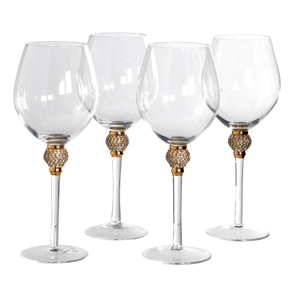 Gold Diamanté Ball Red Wine Glass