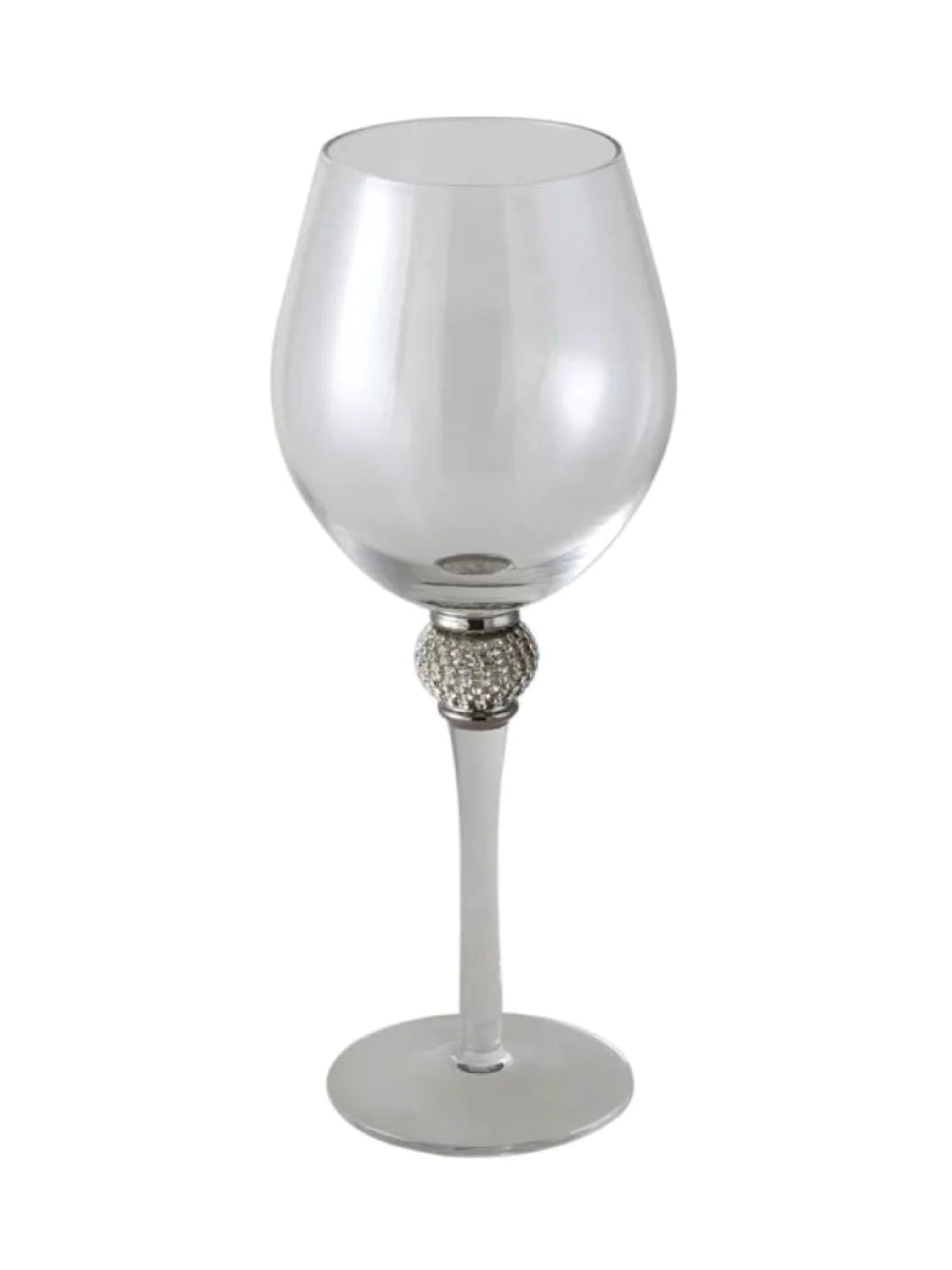 Silver Diamanté Ball Red Wine Glass