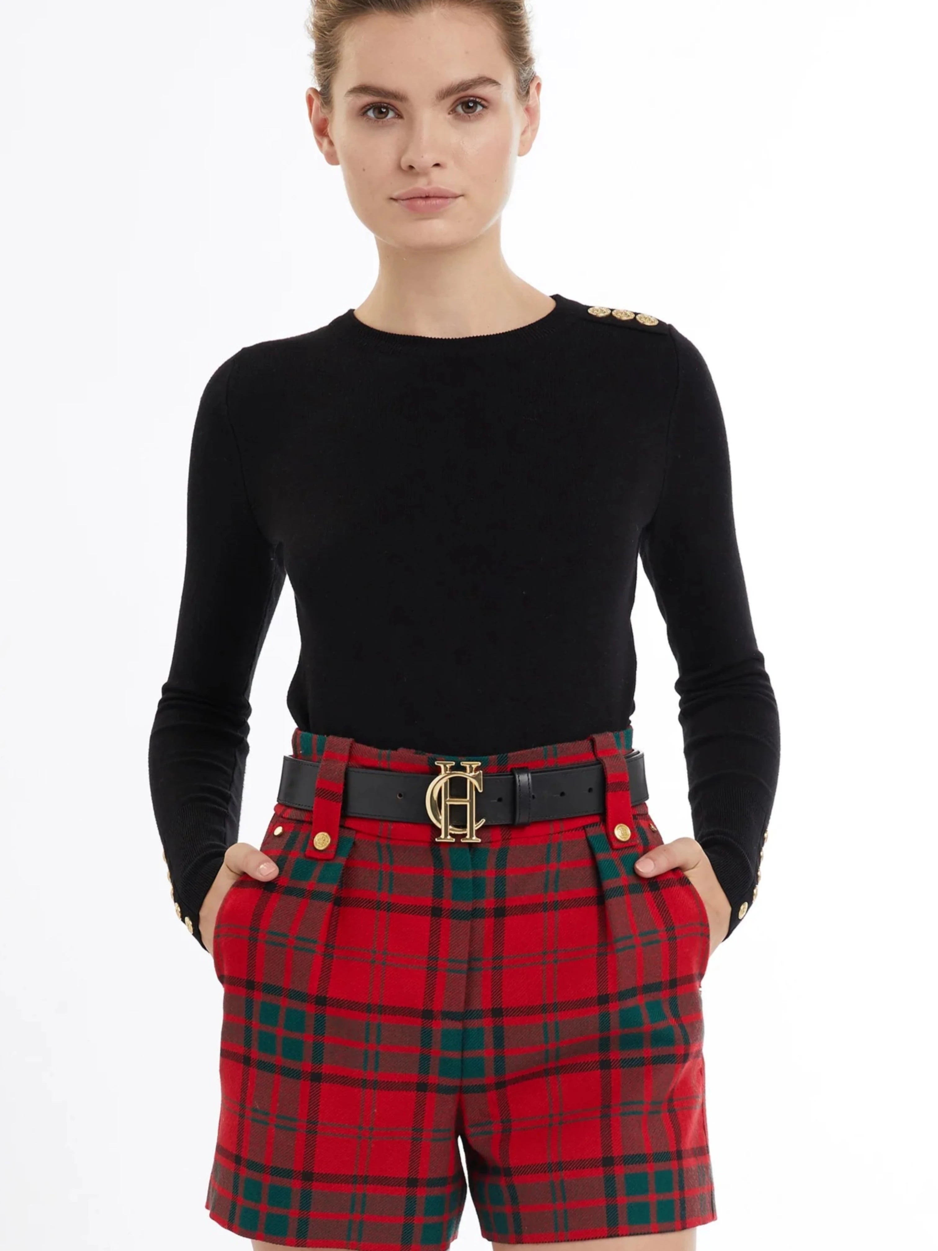Holland Cooper Luxe Tailored Short in Red Tartan