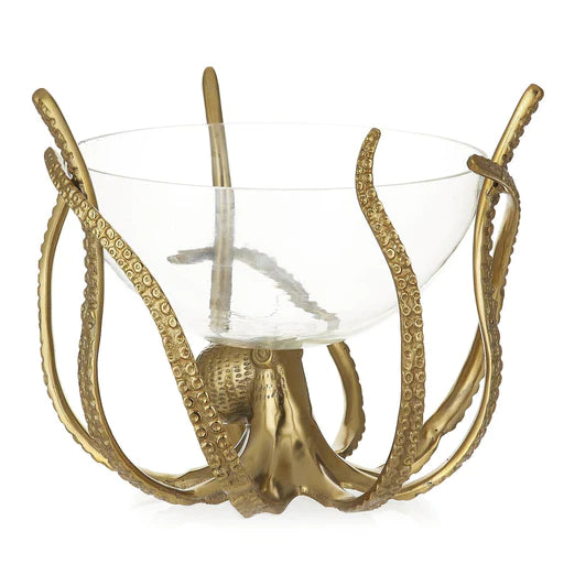 Culinary Concepts Gold Octopus Stand & Glass Bowl