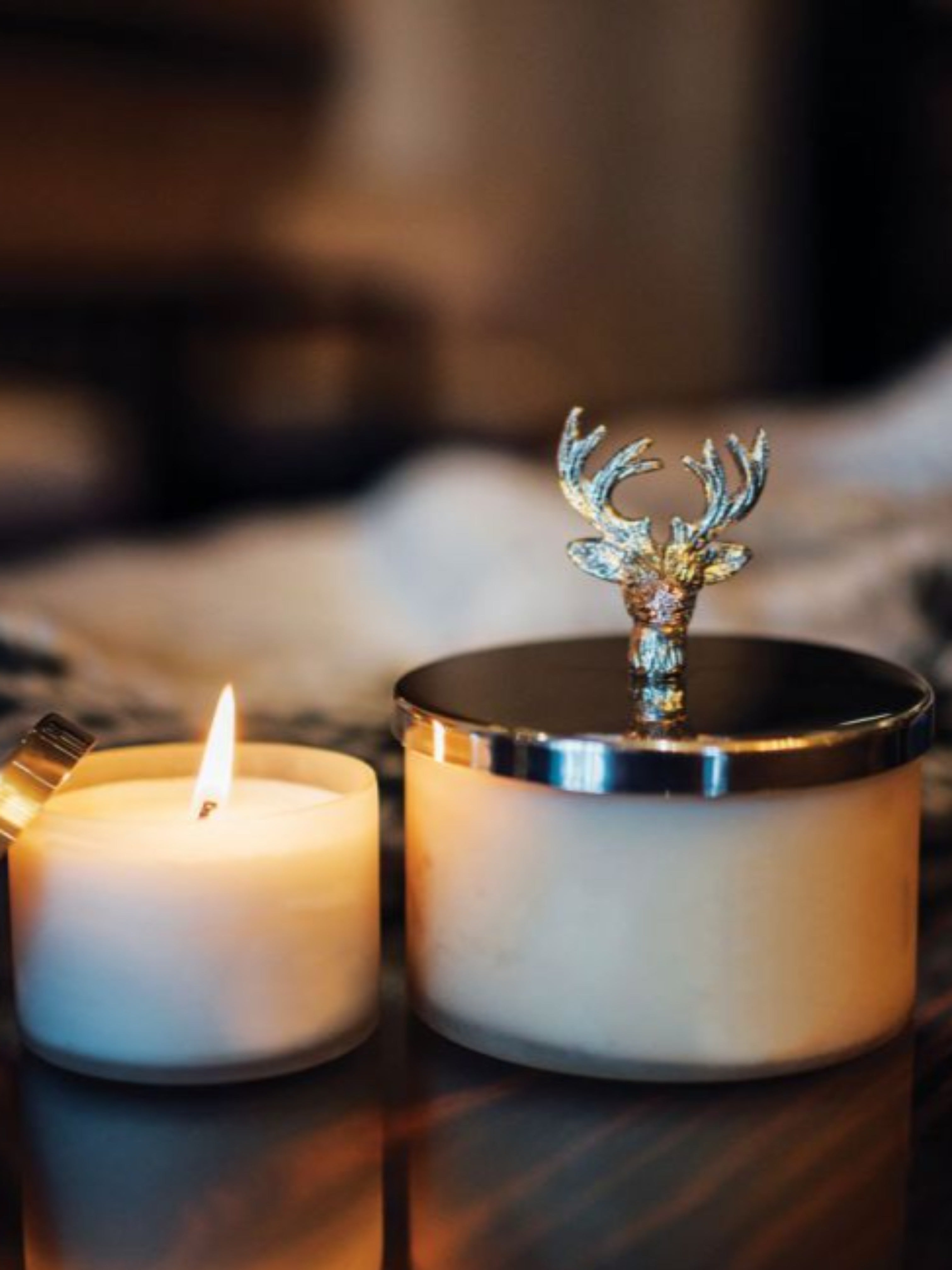 Culinary concepts large candle with silver stag lid snuffer