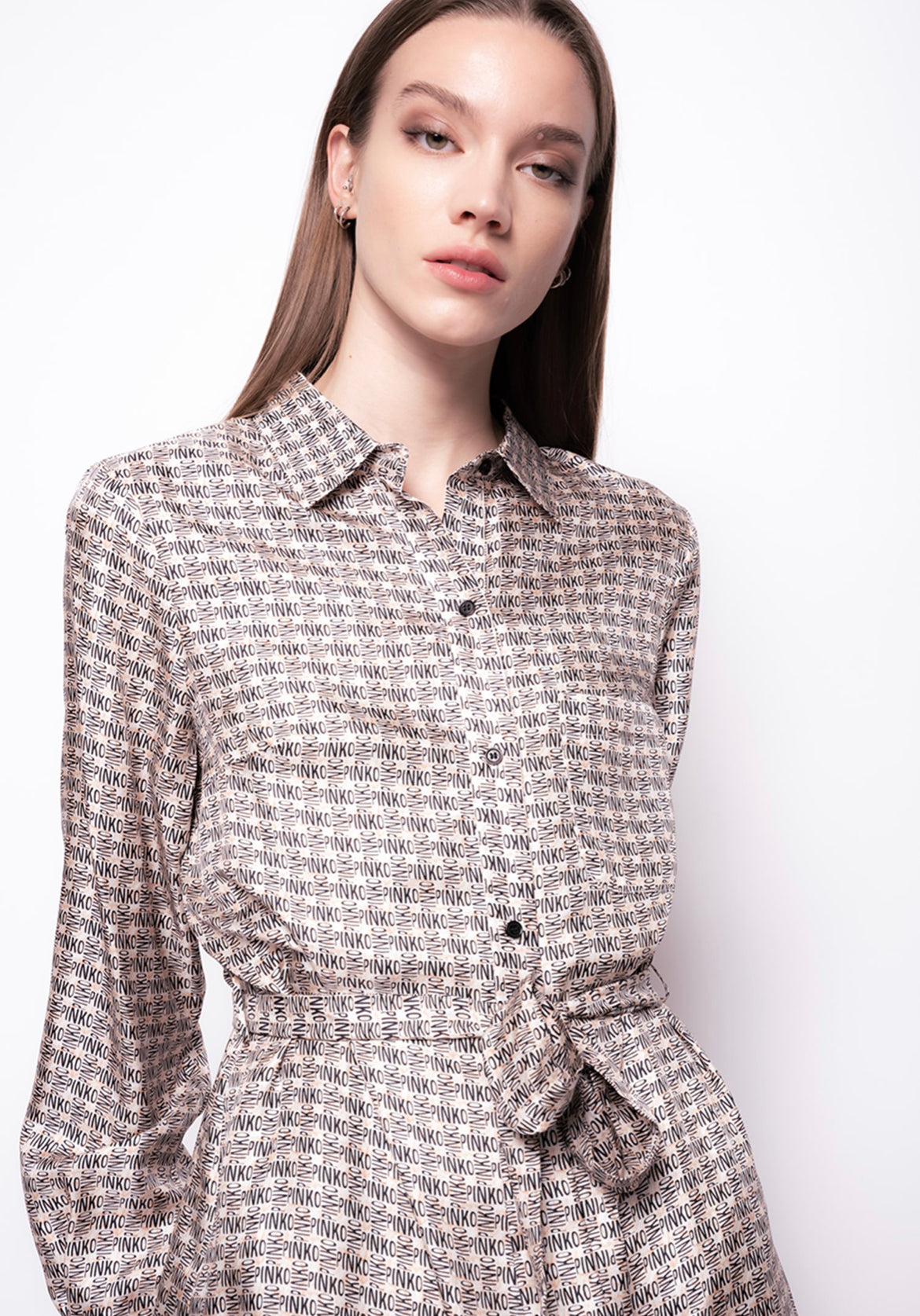 Pinko Shirt Dress with Logo Monogram Print