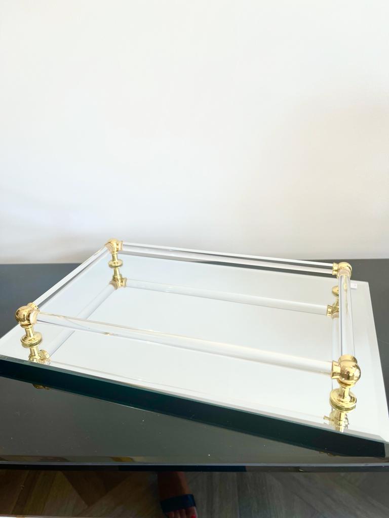 Mirrored Rectangular Tray with Clear Handles