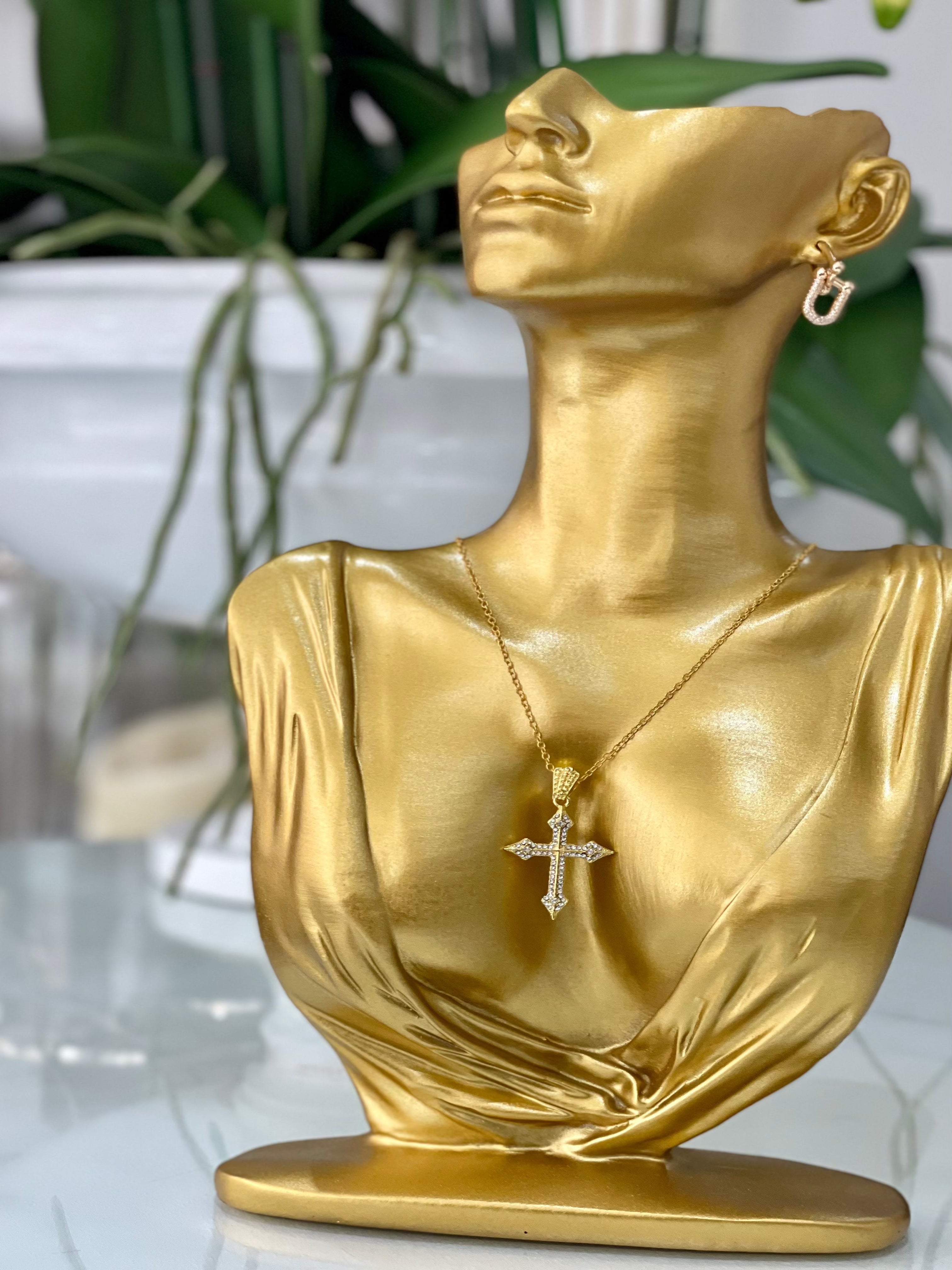 Gold plated diamante cross pendant necklace