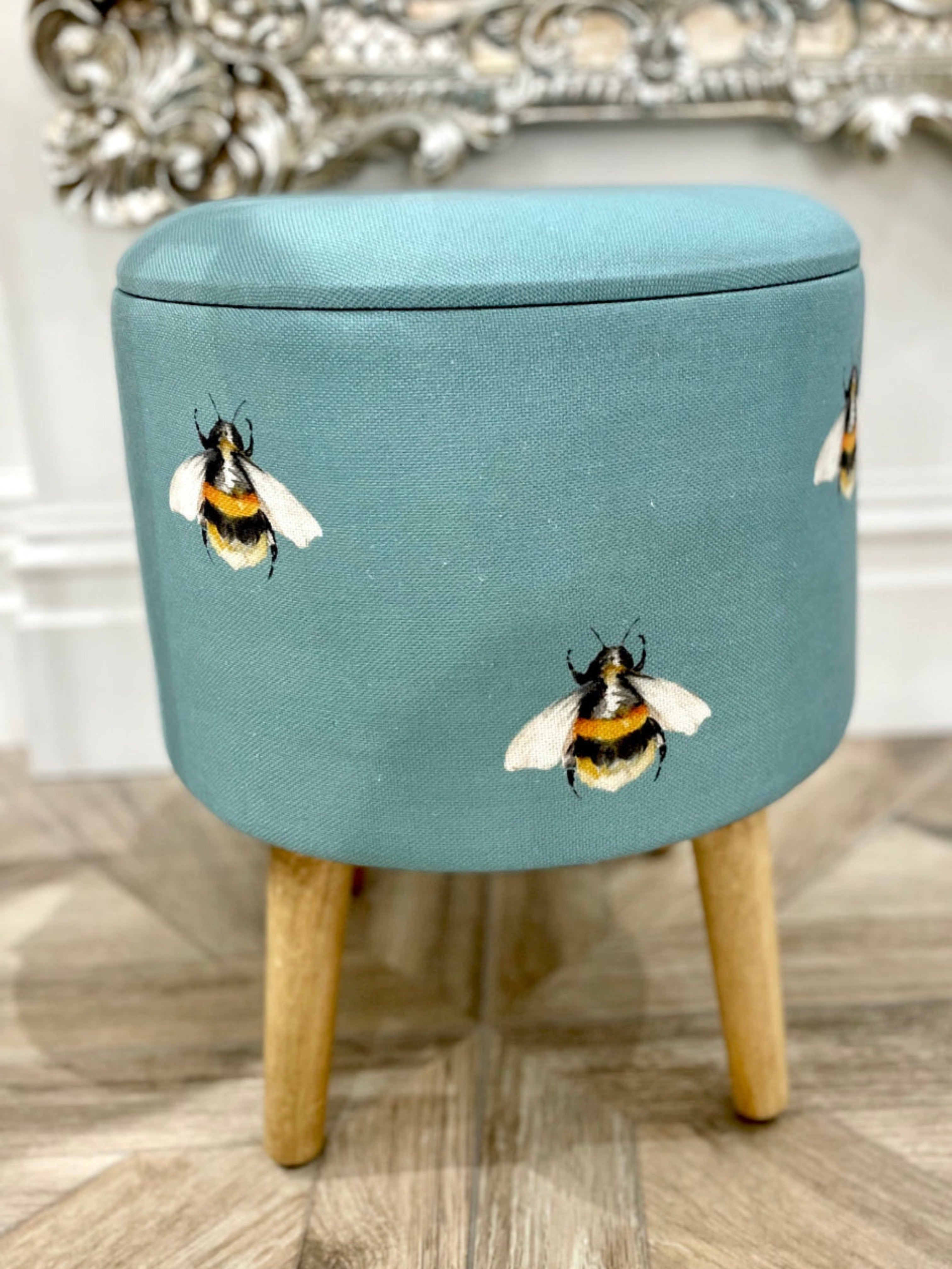 Duck Egg Blue Bee Storage Footstool