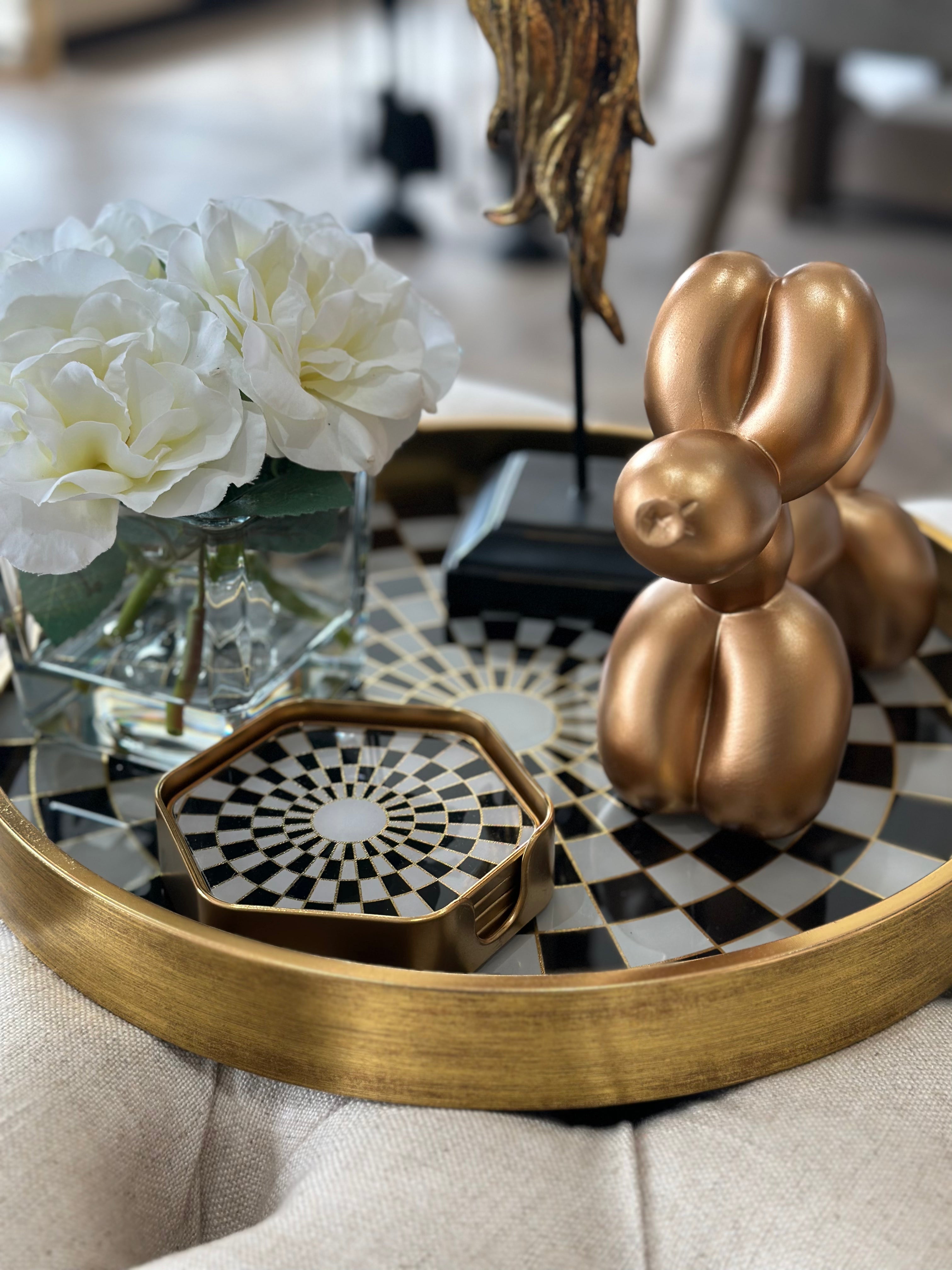 Gold circular chequer design tray