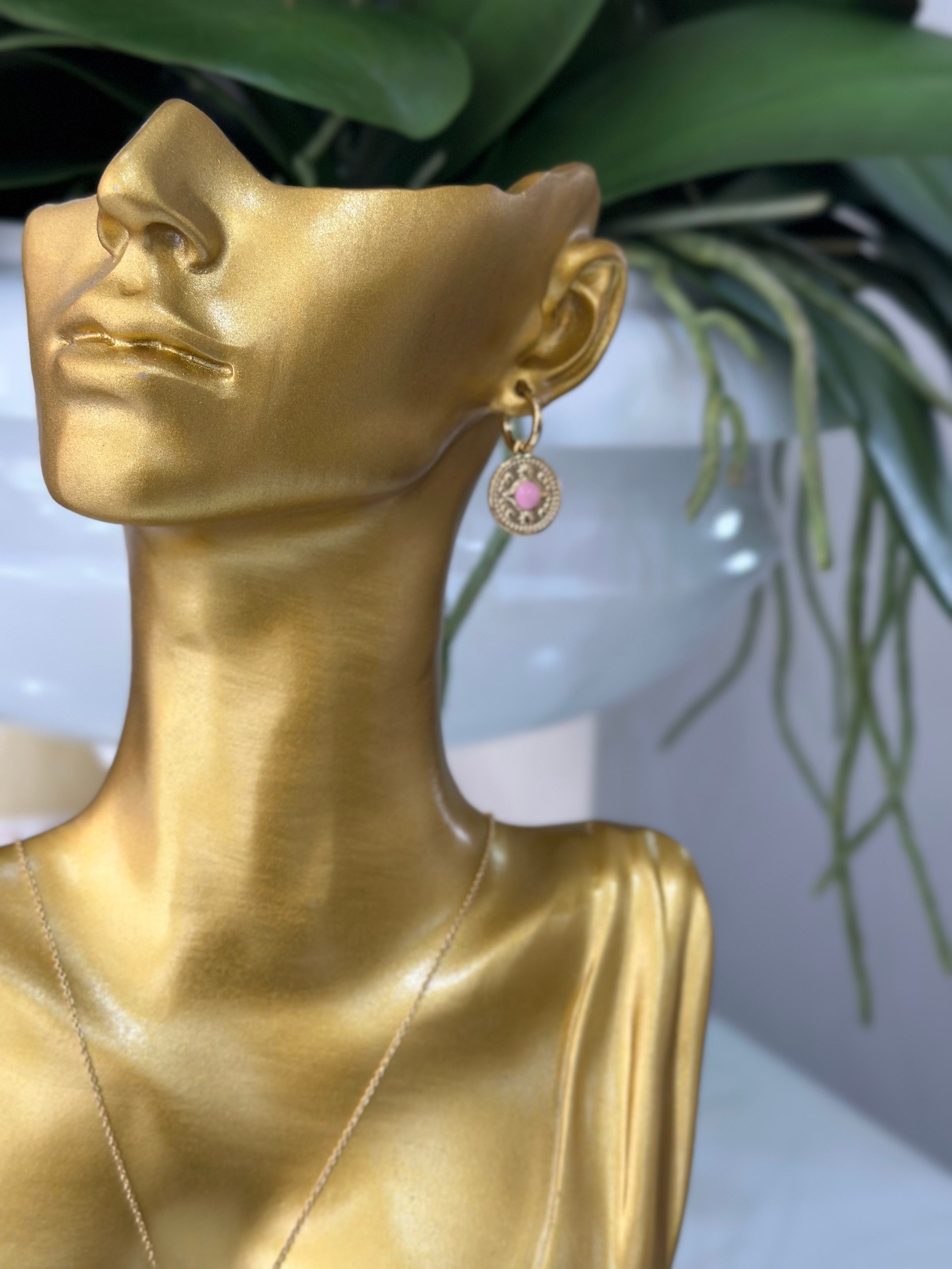 Gold Plated Pink Drop Circle Hoop Earrings