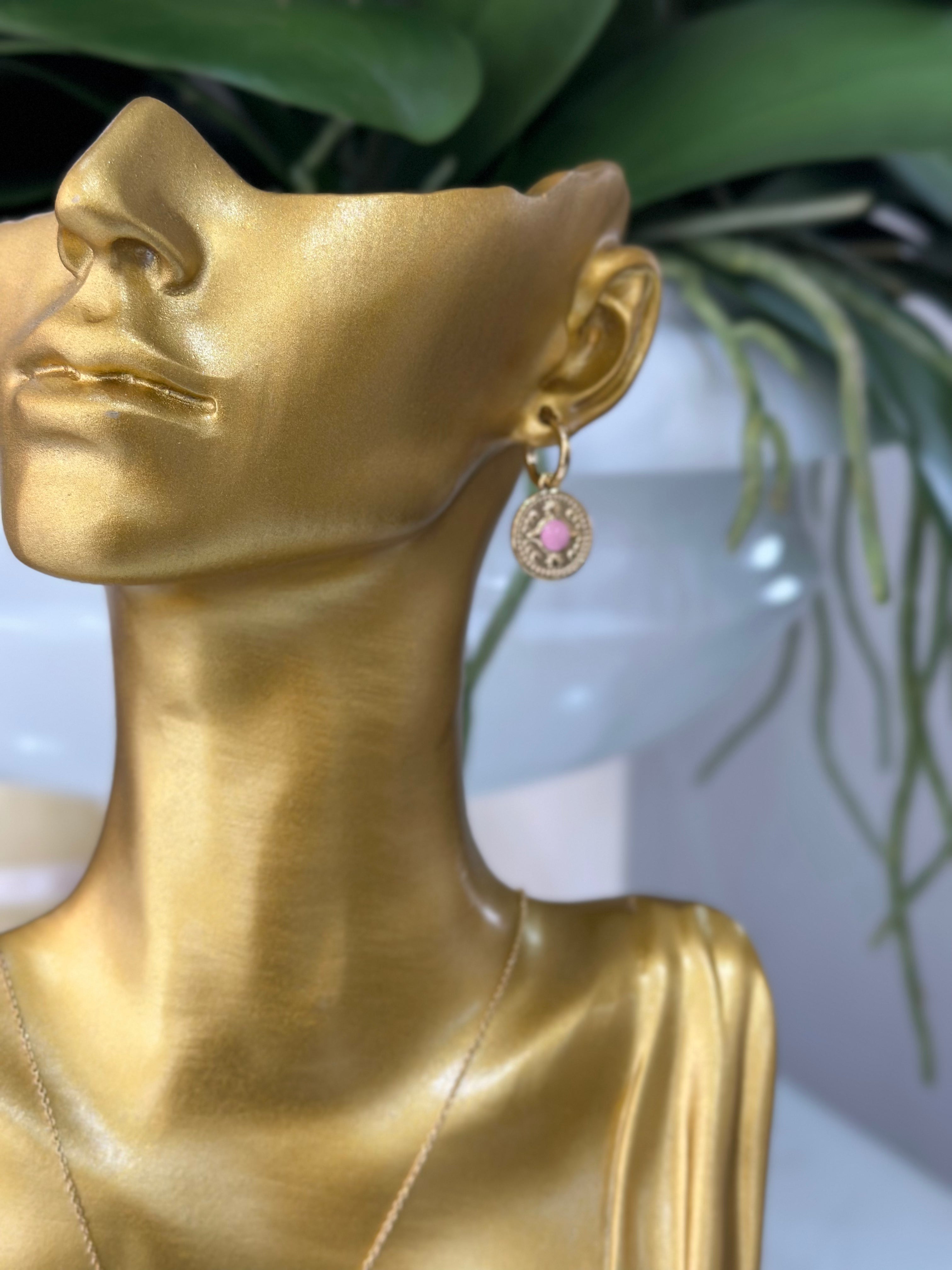 Gold Plated Pink Drop Circle Hoop Earrings