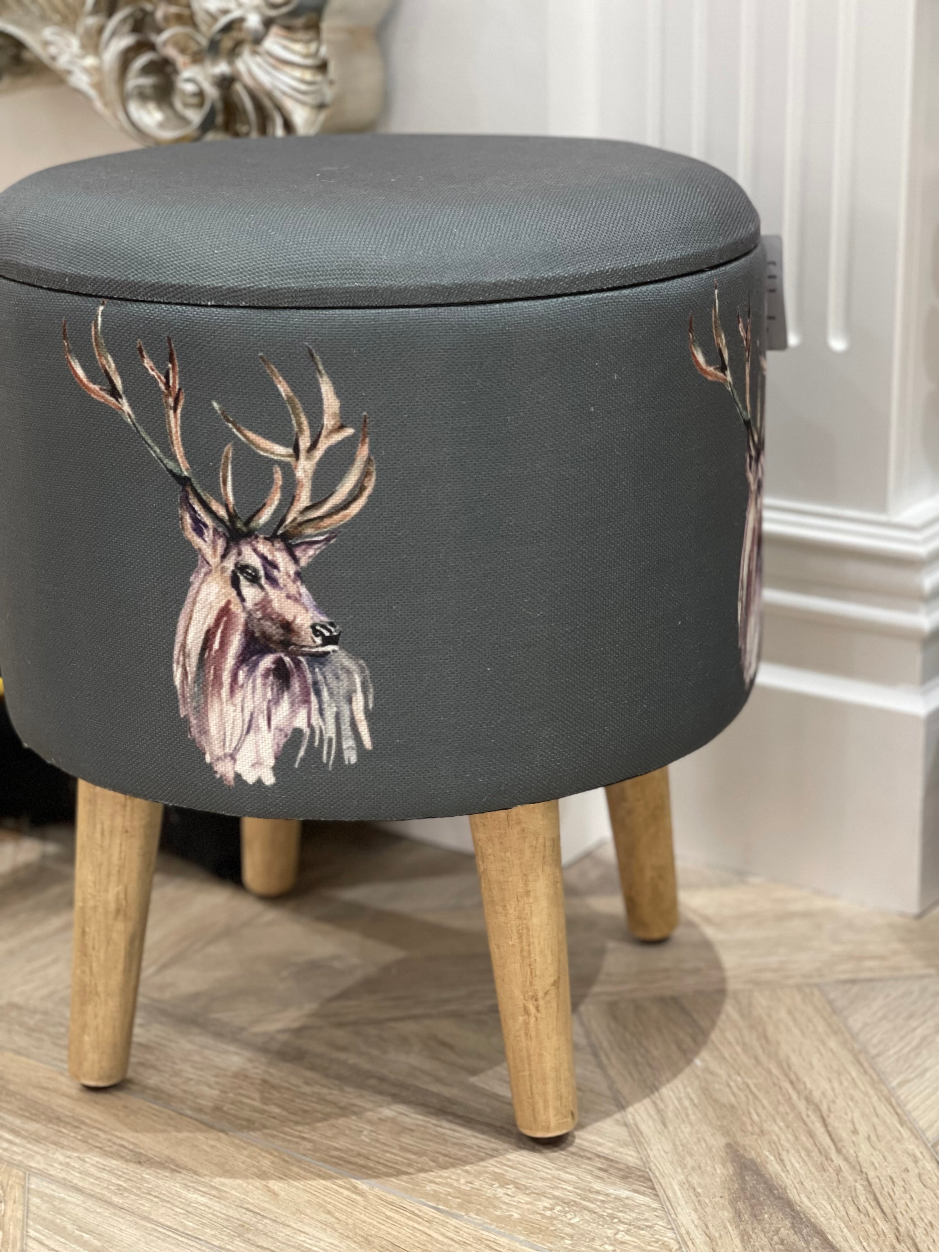 Dark Grey Stag Storage Footstool