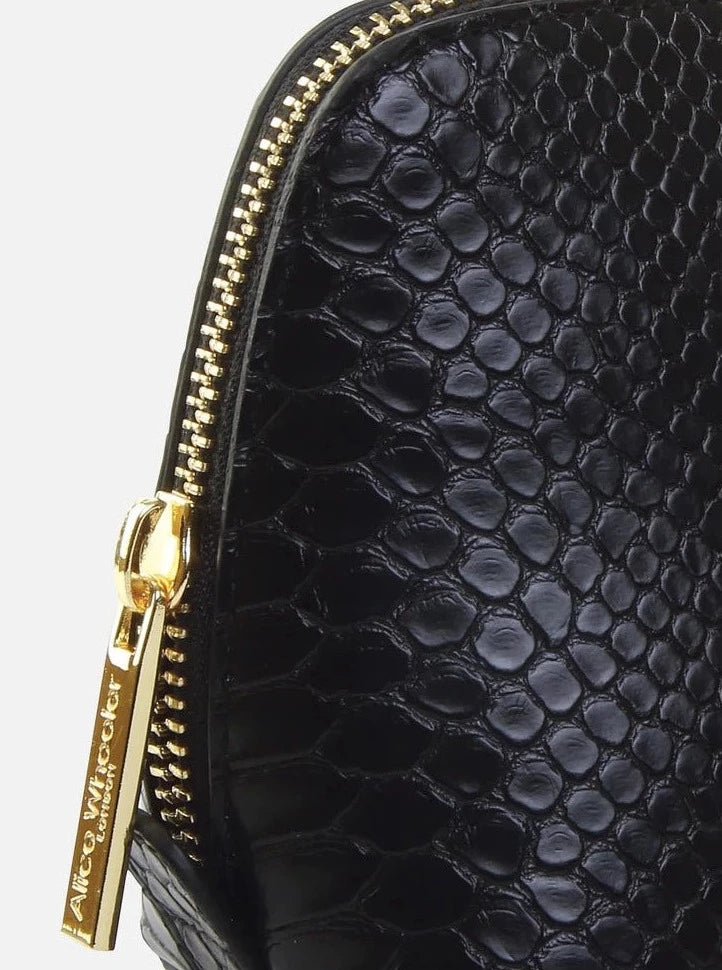 Alice Wheeler London Black Snake Print Luxury Beauty Bag Small