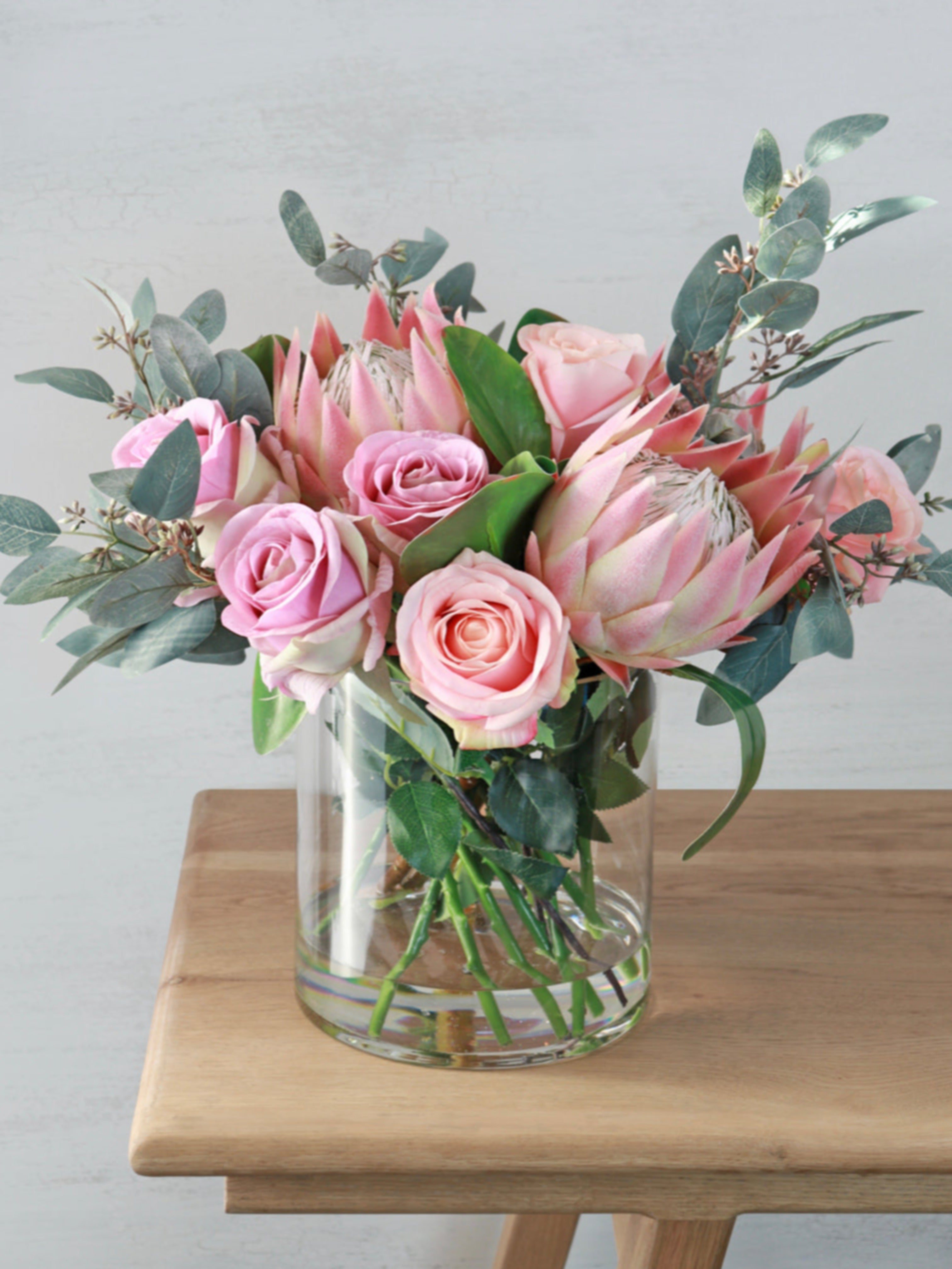 Faux Protea, Rose and Eucalyptus Bouquet Arrangement