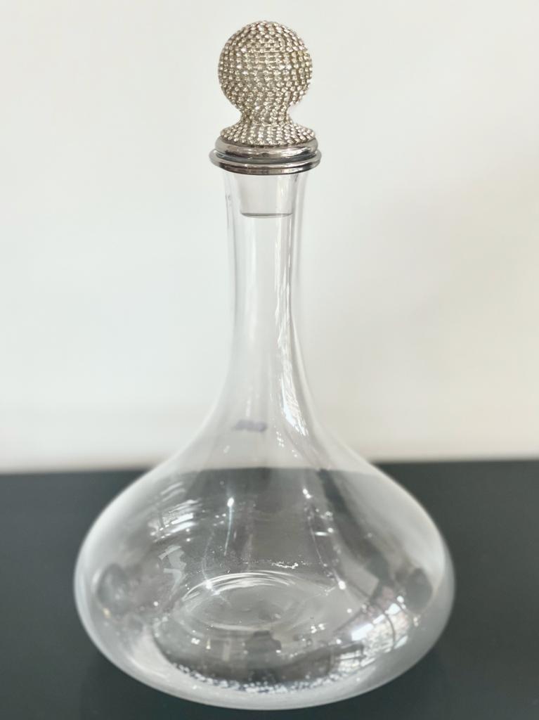 Silver Diamanté Ball Top Glass Decanter