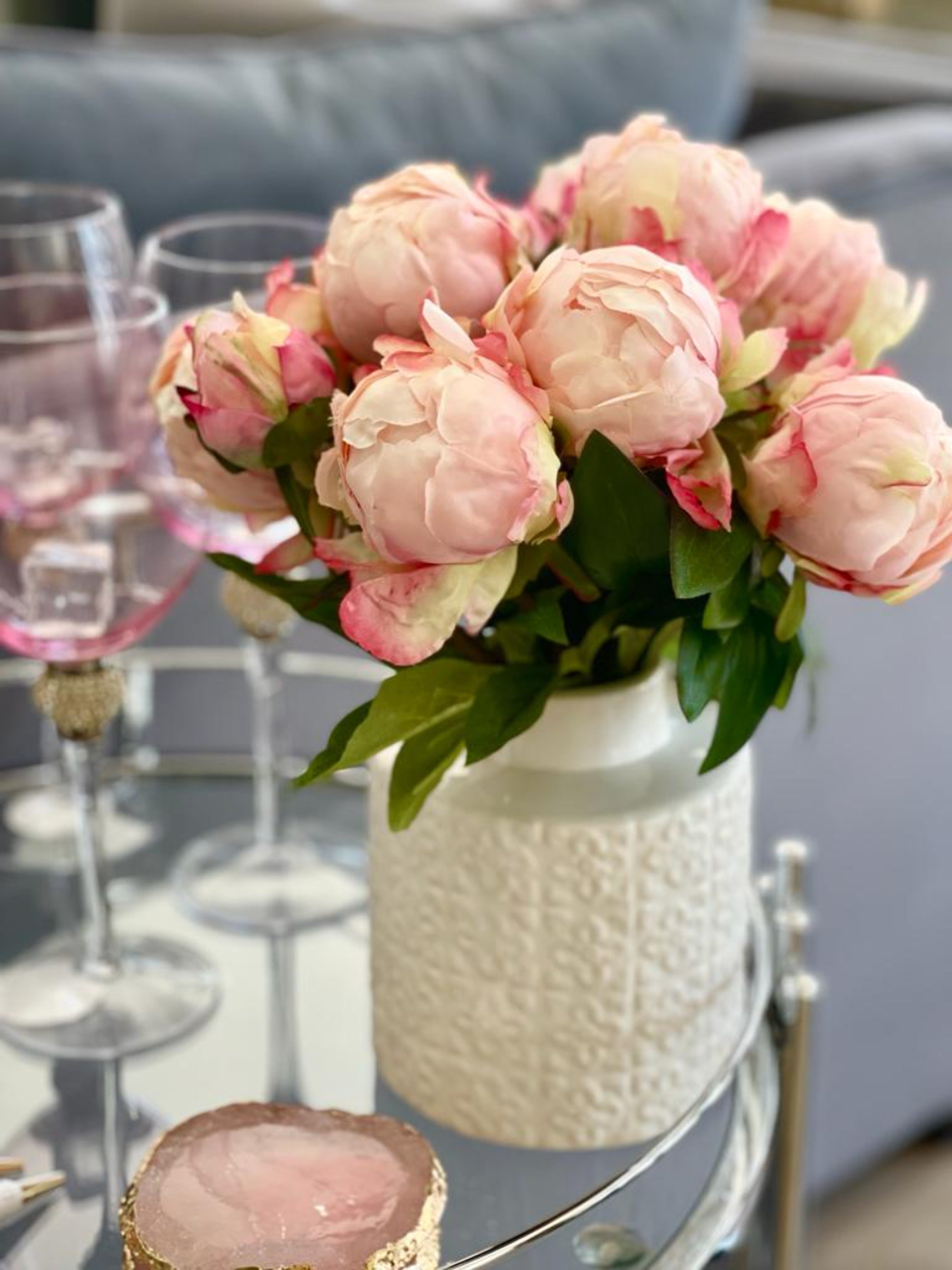 Faux Pink Peony Bouquet Arrangement