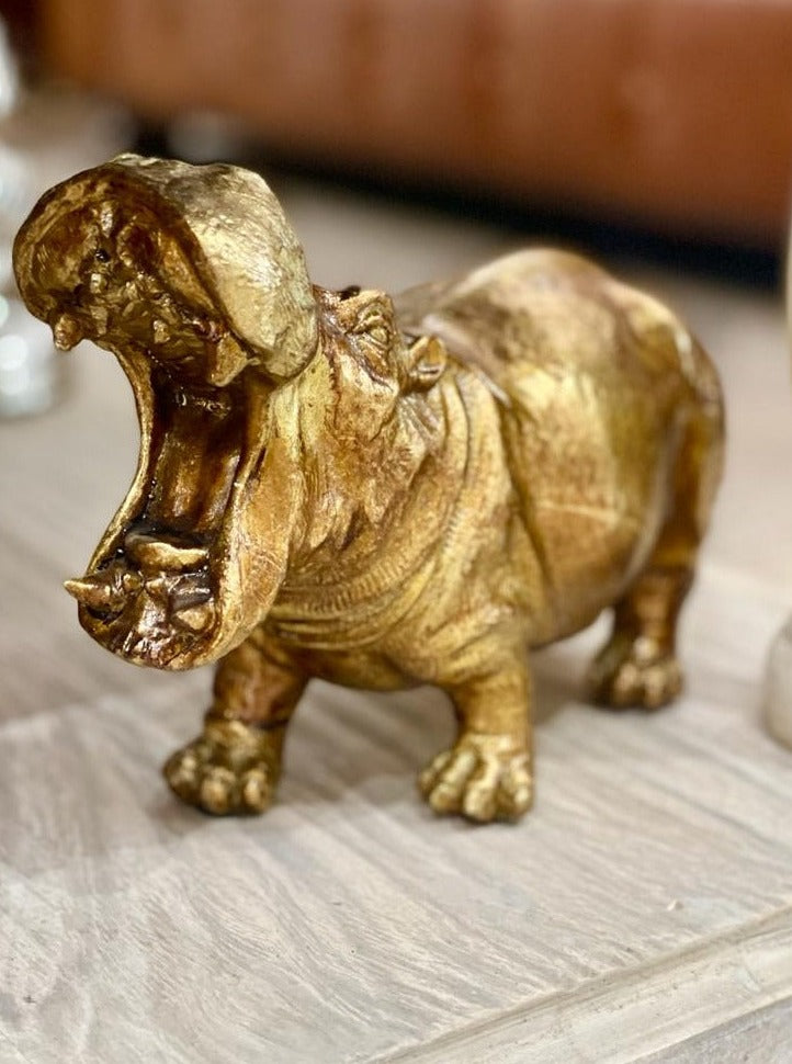 Antique Gold Roaring Hippo Ornament