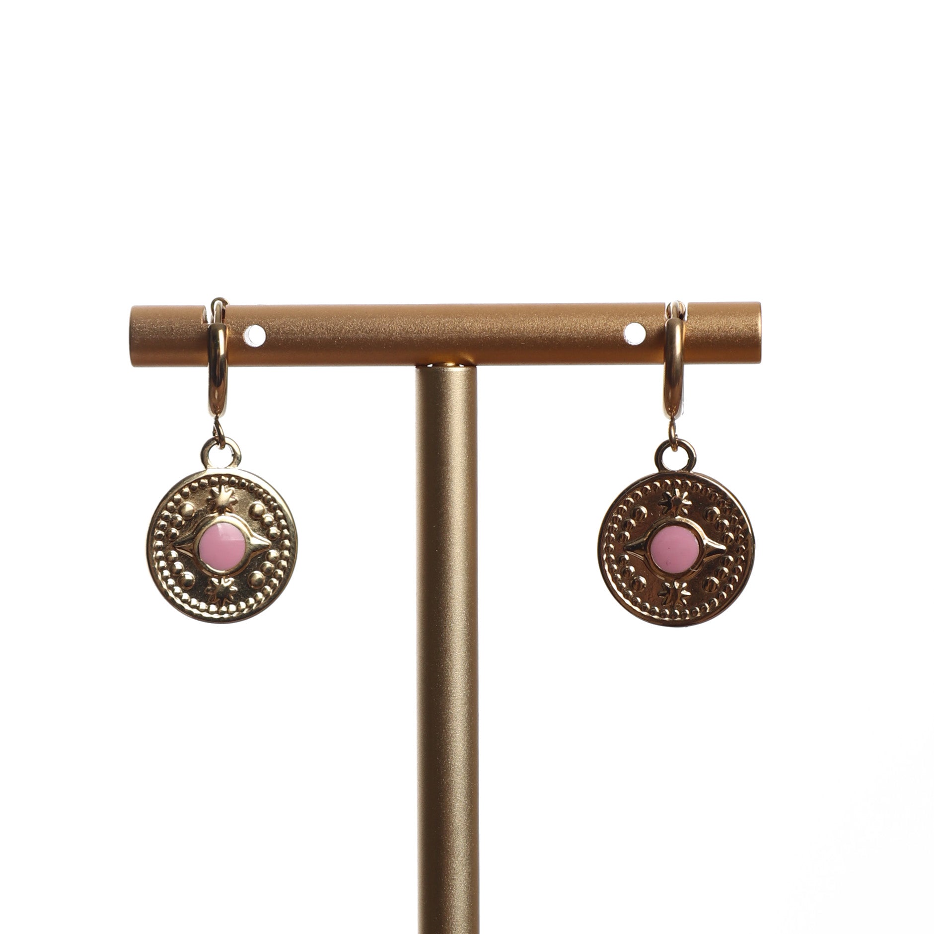 Gold Plated Pink Drop Circle Hoop Earrings